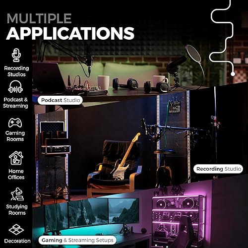 Miniatura 7 de VibeVerse - Paquete de 24 paneles autoadhesivos de absorción de sonido de espuma acústica, 12 x 12 x 2 pulgadas, diseño pirámide negra de 8 líneas,