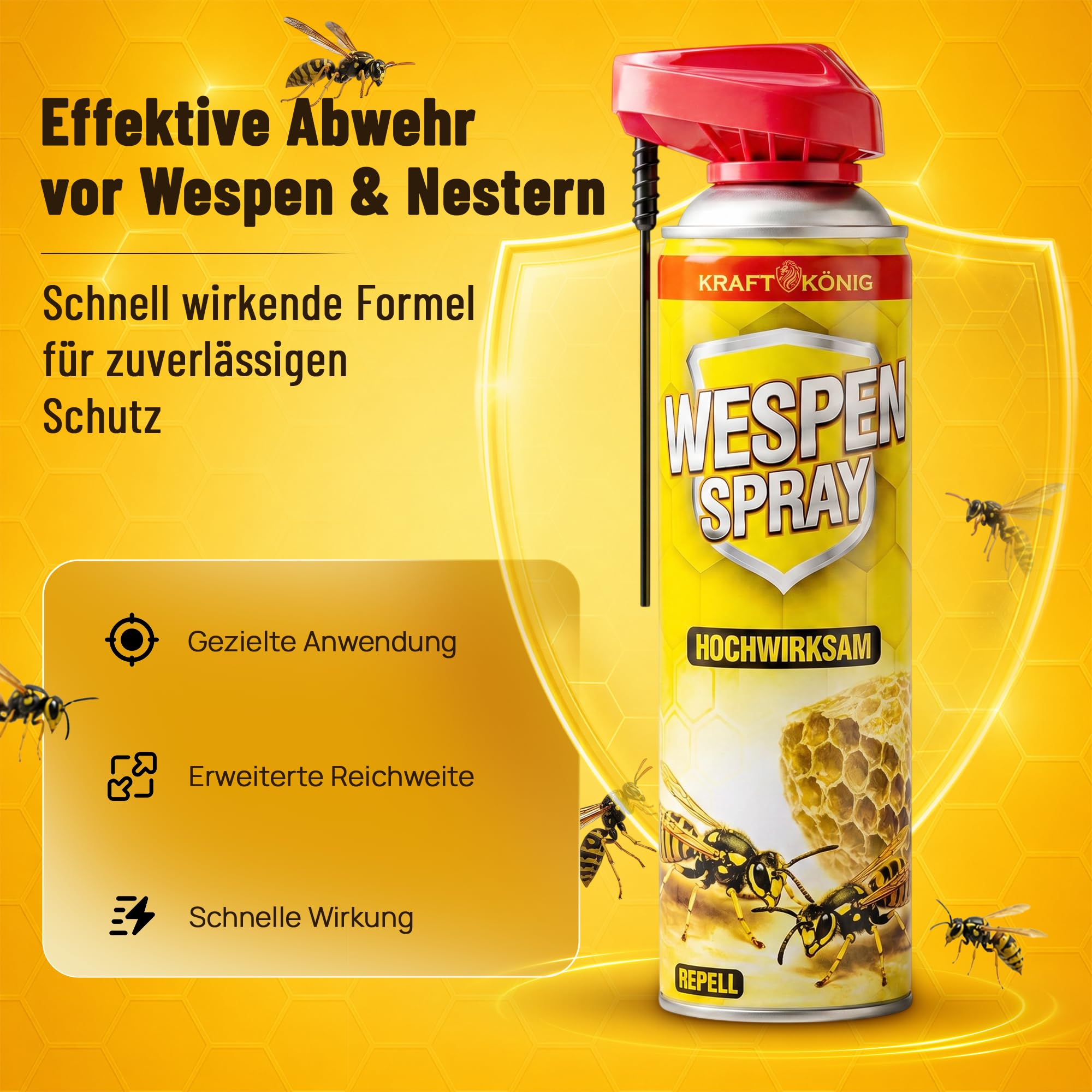 Wespenspray 500ml mit Sprührohr – Gegen Wespen & Wespennester – Sofort- & Langzeitwirkung – Präzises Sprühen aus sicherer Entfernung – Wespen Abwehr für Haus, Terrasse & Garten