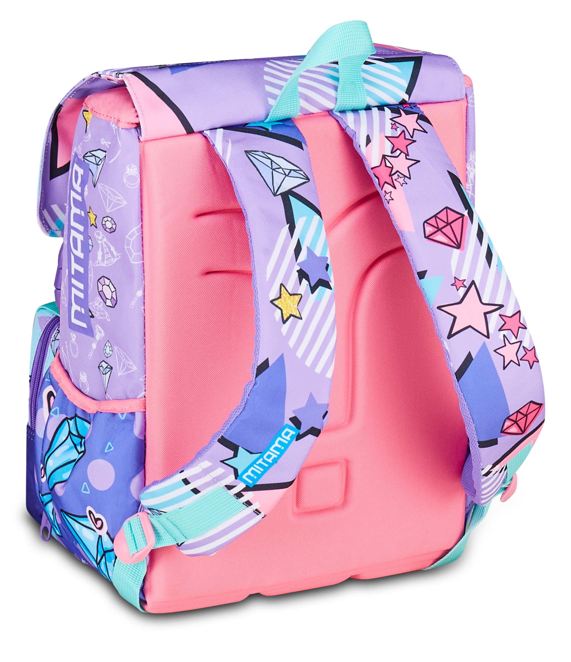 Zaino scuola Triplo Scomparto Mitama DOUBLE DIAMOND, Lilla, Zaino Estensibile, Tasca Porta Borraccia, Schienale Preformato, Scuola Elementare, Bambina