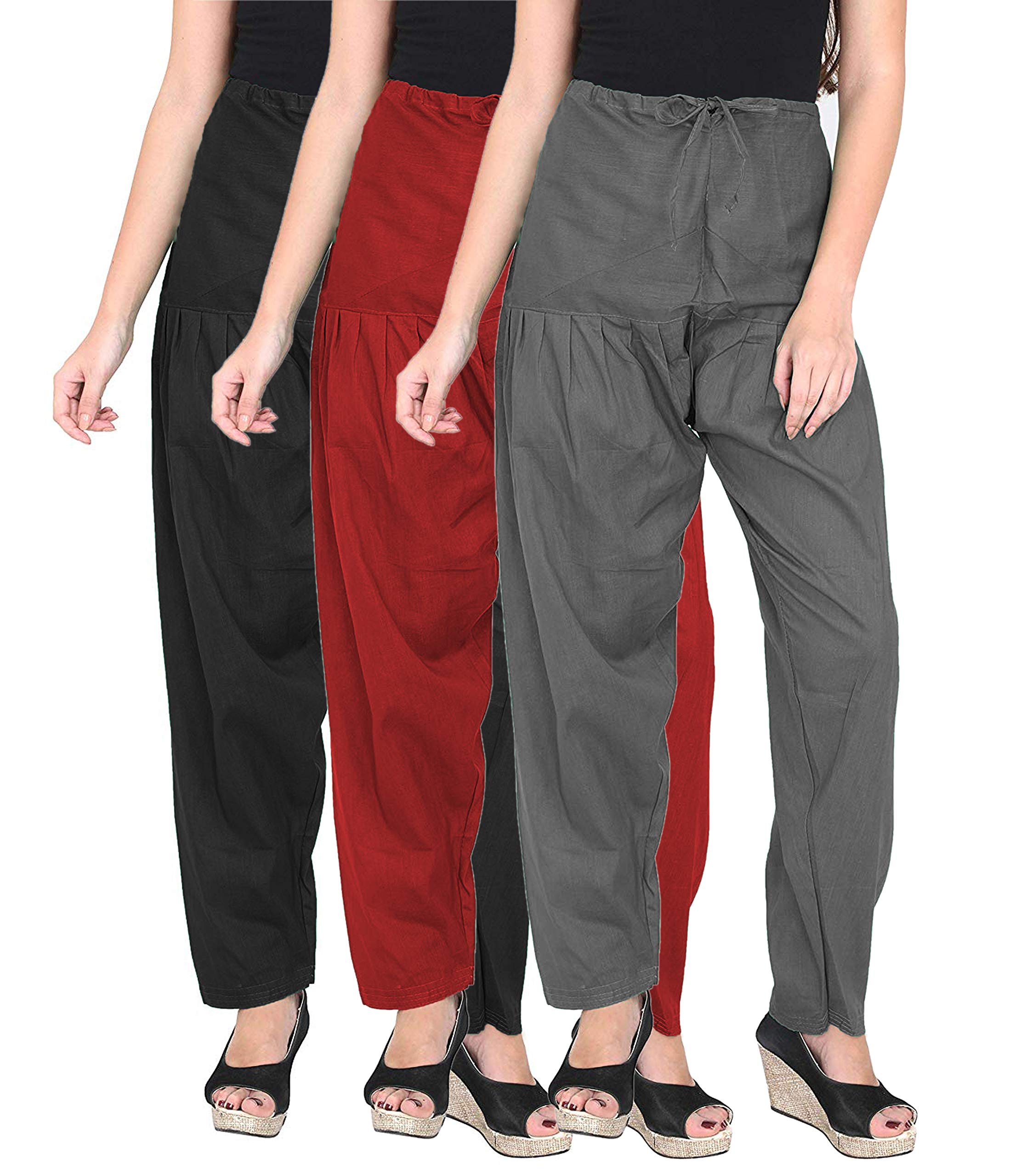Women's Casual Mid Rise Bottom Wear Cotton Solid Salwar(Free Size) (Black-Maroon-Grey) | Fit Type: Regular Fit-image-47
