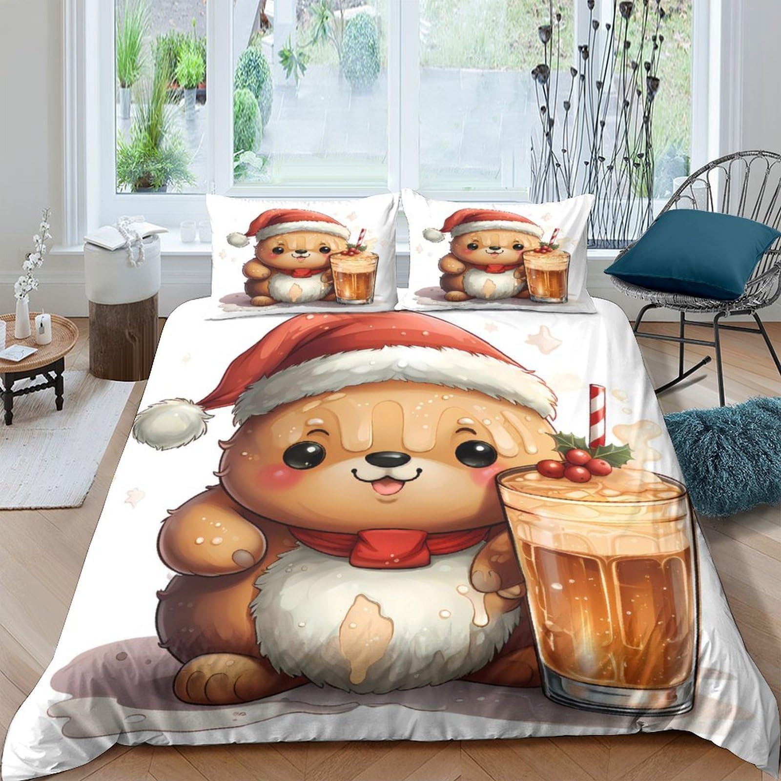 Ctjqhvkz Style-3 3D Printed Cute Bear Fitted Sheet Microfiber Soft Decorative Christmas Drink Bed Cover For Bedroom Dorm Guest Room Single（135X200cm）