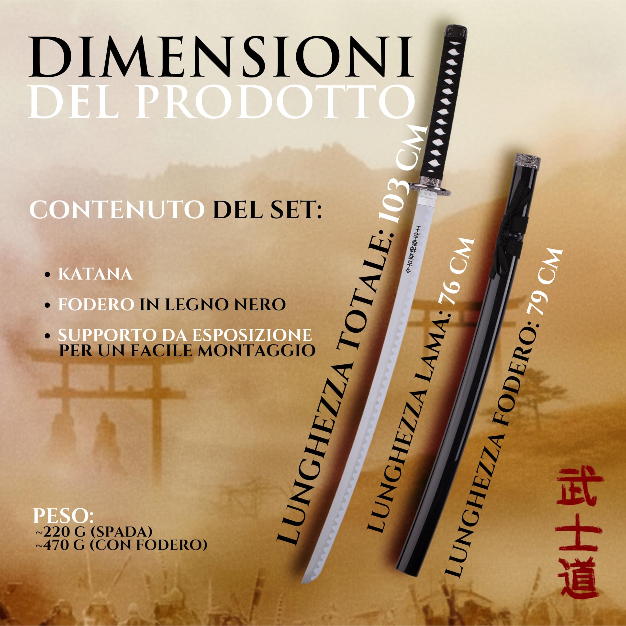 57 SPECIAL REPLICAS Spada Katana, Katana Ispirato L'ultimo Samurai 103 cm, Katane Bamboo, Include supporto espositivo, Elegante decorazione per interni, Regalo originale e sicuro JT10319