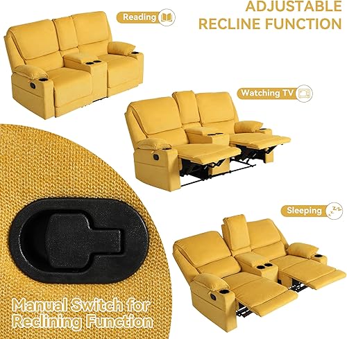 Miniatura 7 de Sofá reclinable doble de 67.9 pulgadas, sofá reclinable para autocaravana, soporte de pared reclinable, sofá reclinable manual, asientos de cine en