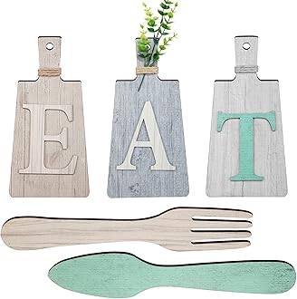 Cutting Board Eat Sign Set Hanging Art Kitchen Eat Sign Fork and Spoon Wall Decor Rustic Primitive Country Farmhouse Kitchen Decor for Kitchen and Home Decoration ()
