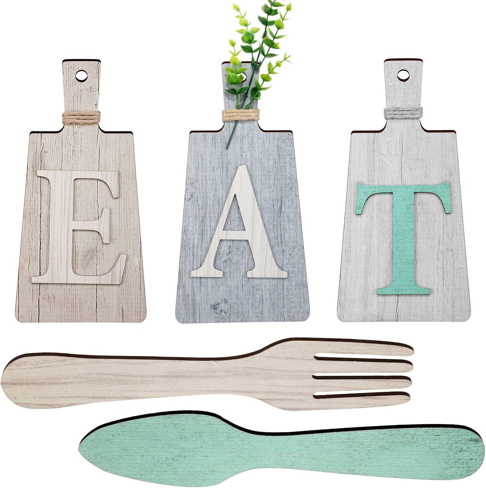 Jetec Cutting Board Eat Sign Set Hanging Art Kitchen Eat Sign Farmhouse Fork and Spoon Wall Decor Rustic Primitive Country Kitchen Decor for Home over Cabinet Decoration(Beige, Dark Gray, Gray White)