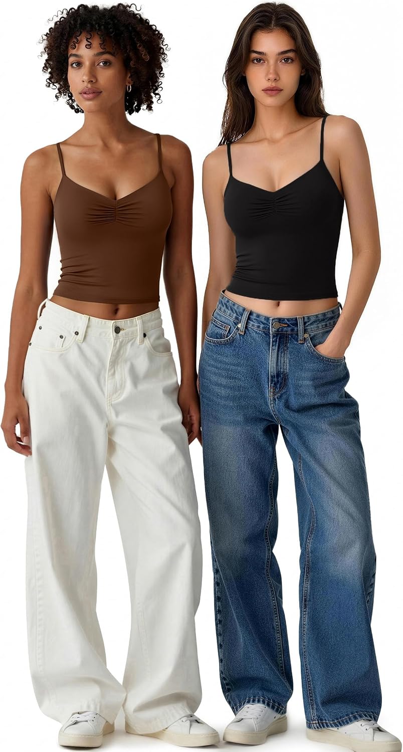 Avidlove Women Sexy V Neck Tank Top Spaghetti Strap Y2K Going Out Basic Cami Shirt