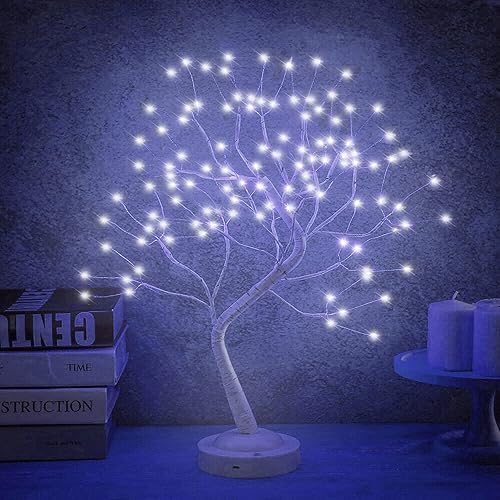 Luz LED de árbol de abedul de 20 pulgadas, lámpara de árbol bonsái de 108 L, árbol de luz de hadas con 8 modos y temporizador de 6 horas, árbol