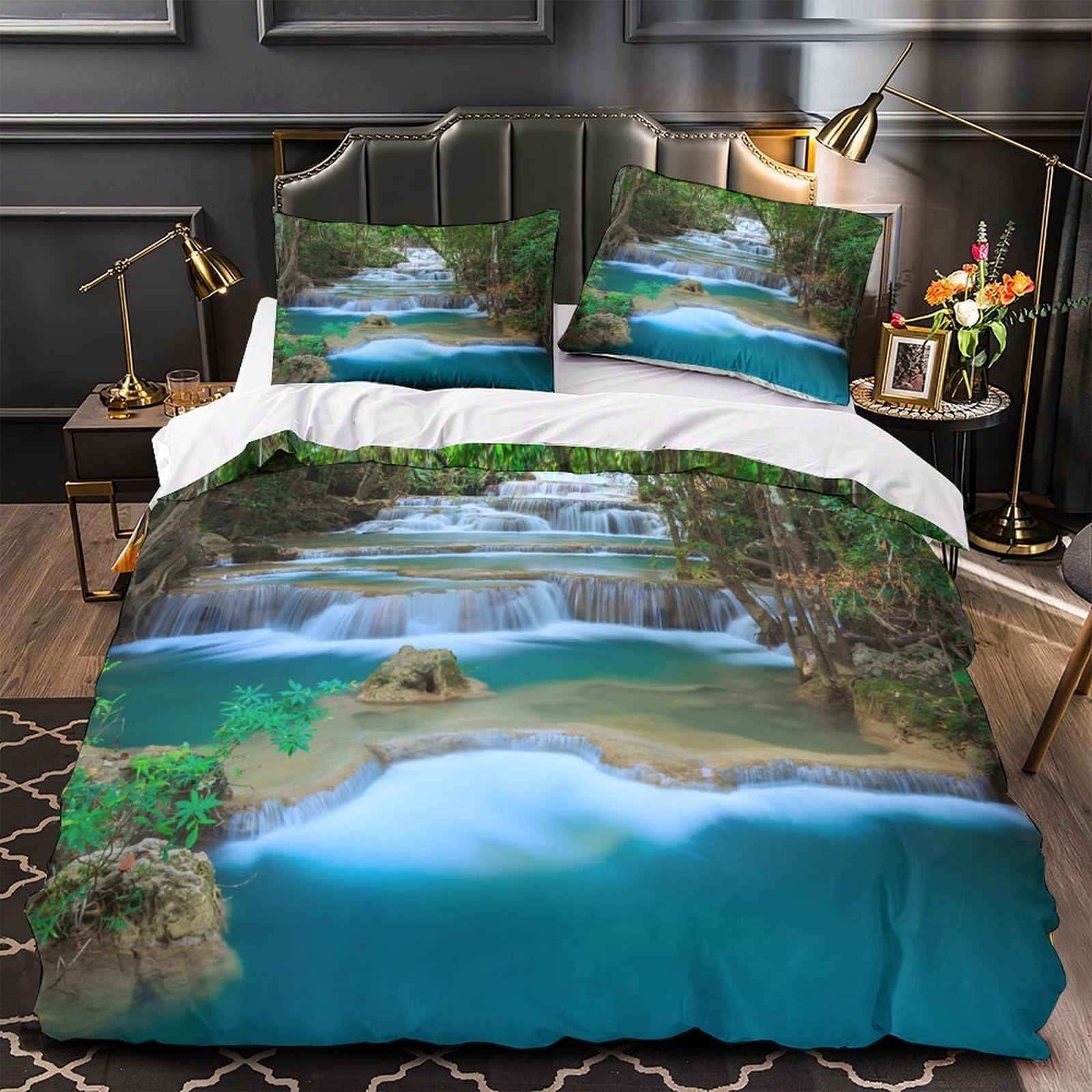Housse de couette cascade décor jungle pour chambre adulte single