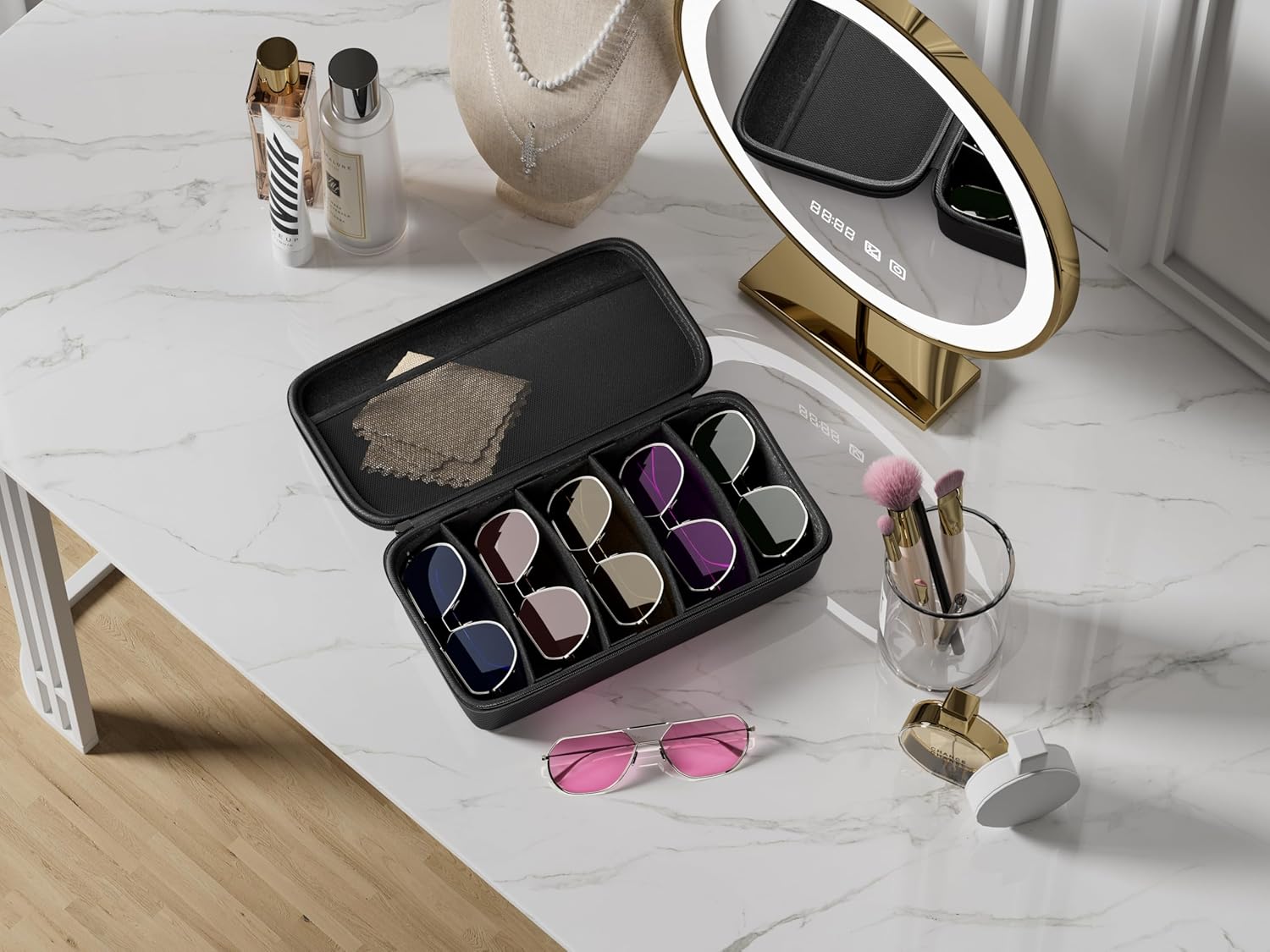 Travel Sunglasses Organizer, Hard Shell Sunglass Case Adjustable Slots for Multiple Sunglass Eyeglass Case - Image 8