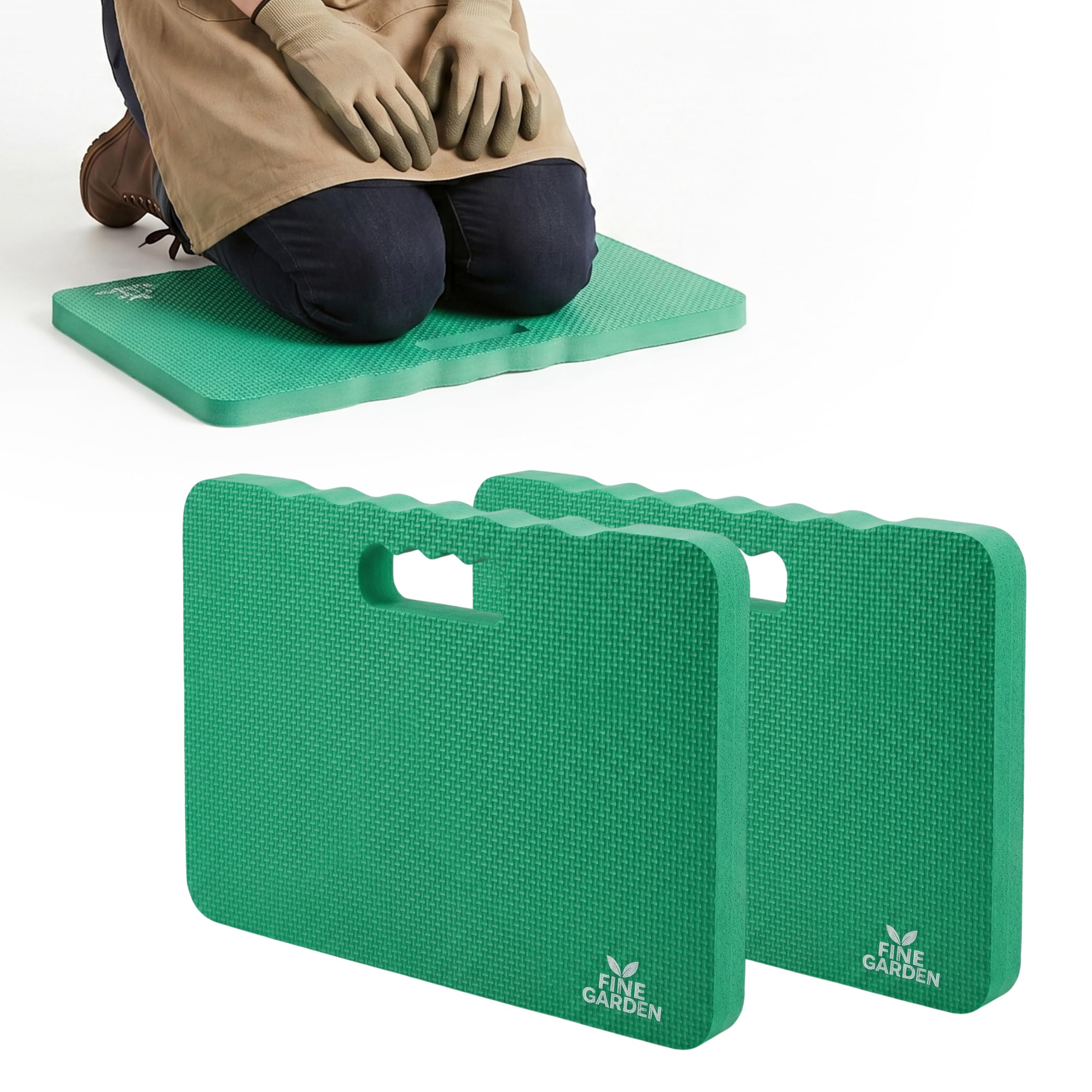 FINE GARDEN Kneeling Pad 2 Pack, 4.5cm Extra Thick Garden Kneeler Cushion, High Density EVA Foam Knee Pads, Soft Non-Slip Waterproof Gardening Kneeling Mat for Garden, Yoga, Exercise & Outdoor(Green)