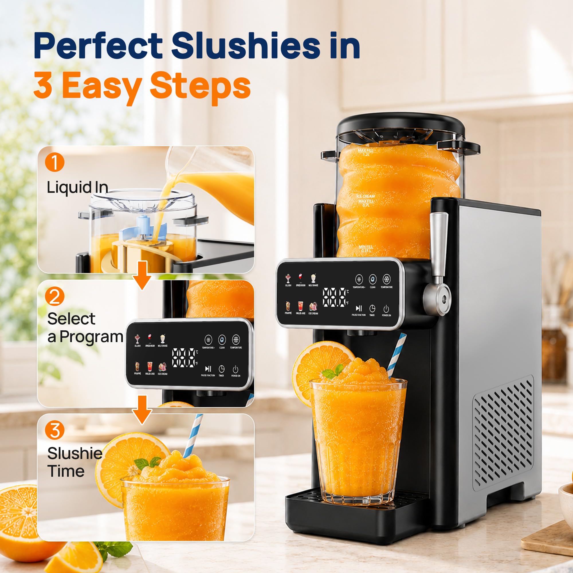 Slush Maschine, Slushie maschine mit 12-Stunden-Vorwahltimer für Heimgebrauch Slush, Frappé, Milchshake & Margaritas, kein Eis Erforderlich,1 Pack, 6 Voreinstellungen