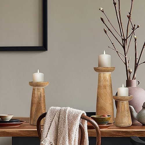 Miniatura 3 de Juego de 3 portavelas de pilar de madera hecho a mano, ideal para velas LED y pilares, regalo para bodas, Navidad, fiestas, hogar, spa, reiki,