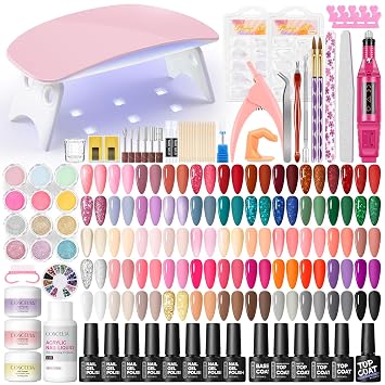 55 Colors gel polish with 5pcs Top Base Coat and Acrylic Nail Kit for Beginners with Everything