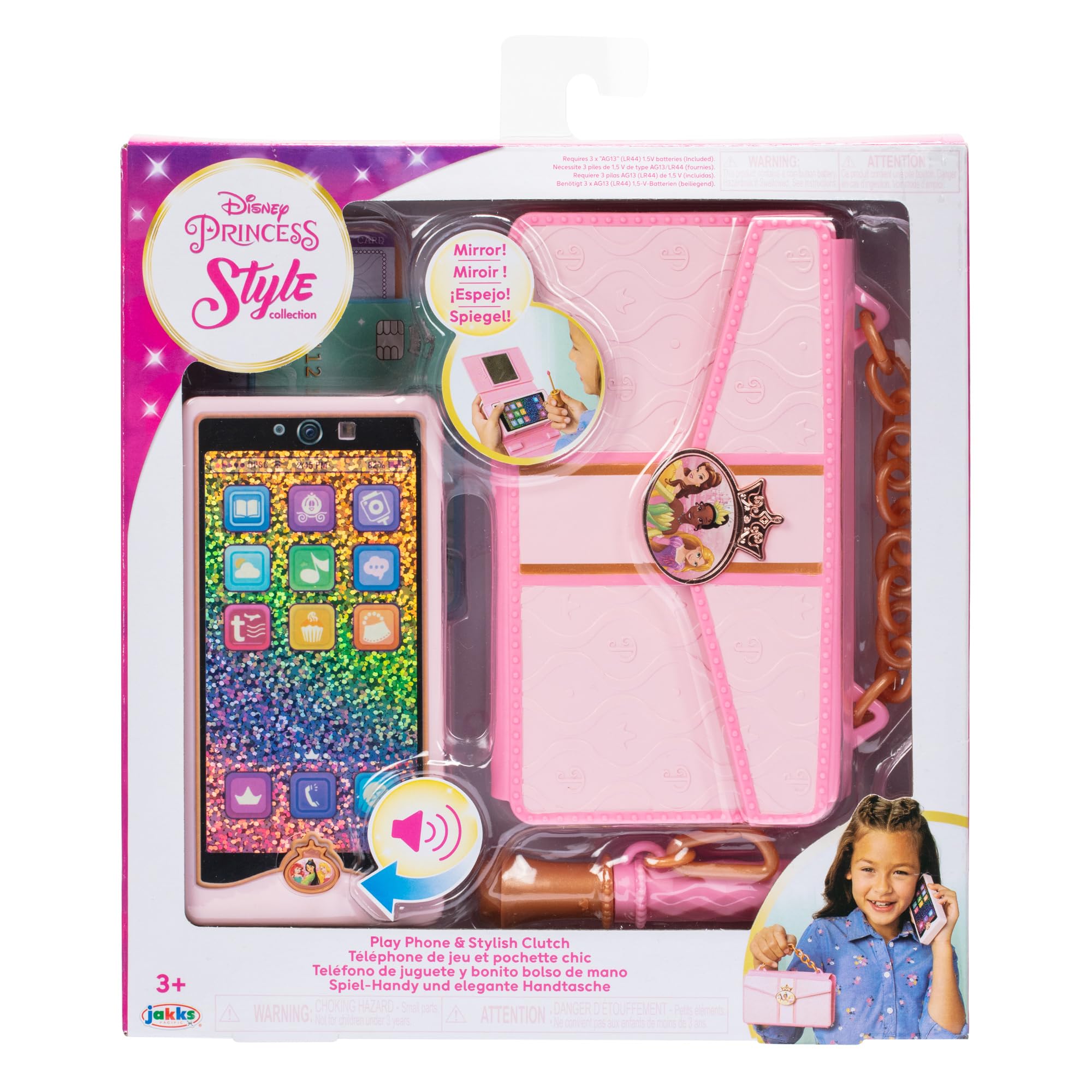 Collection Disney Princesses : Téléphone factice. Comprend Un téléphone factice, Un Gloss factice, des Cartes de crédit factices et Un Sac pour Les Petites Filles à la Mode dès 3 Ans.