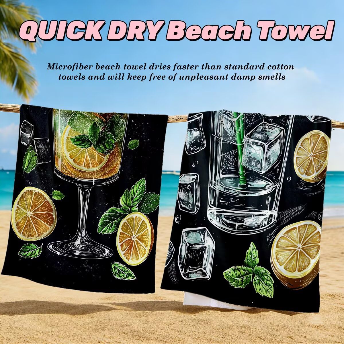 Juego de 2 Toalla Playa Grande 80x160 cm, Secado Rapido Toalla Microfibra Gimnasio, Antiarena Toallas de Playa Cóctel, Grande Ligera Compacta Toallas Microfibra Mujer Hombre para Viaje Piscina -5060