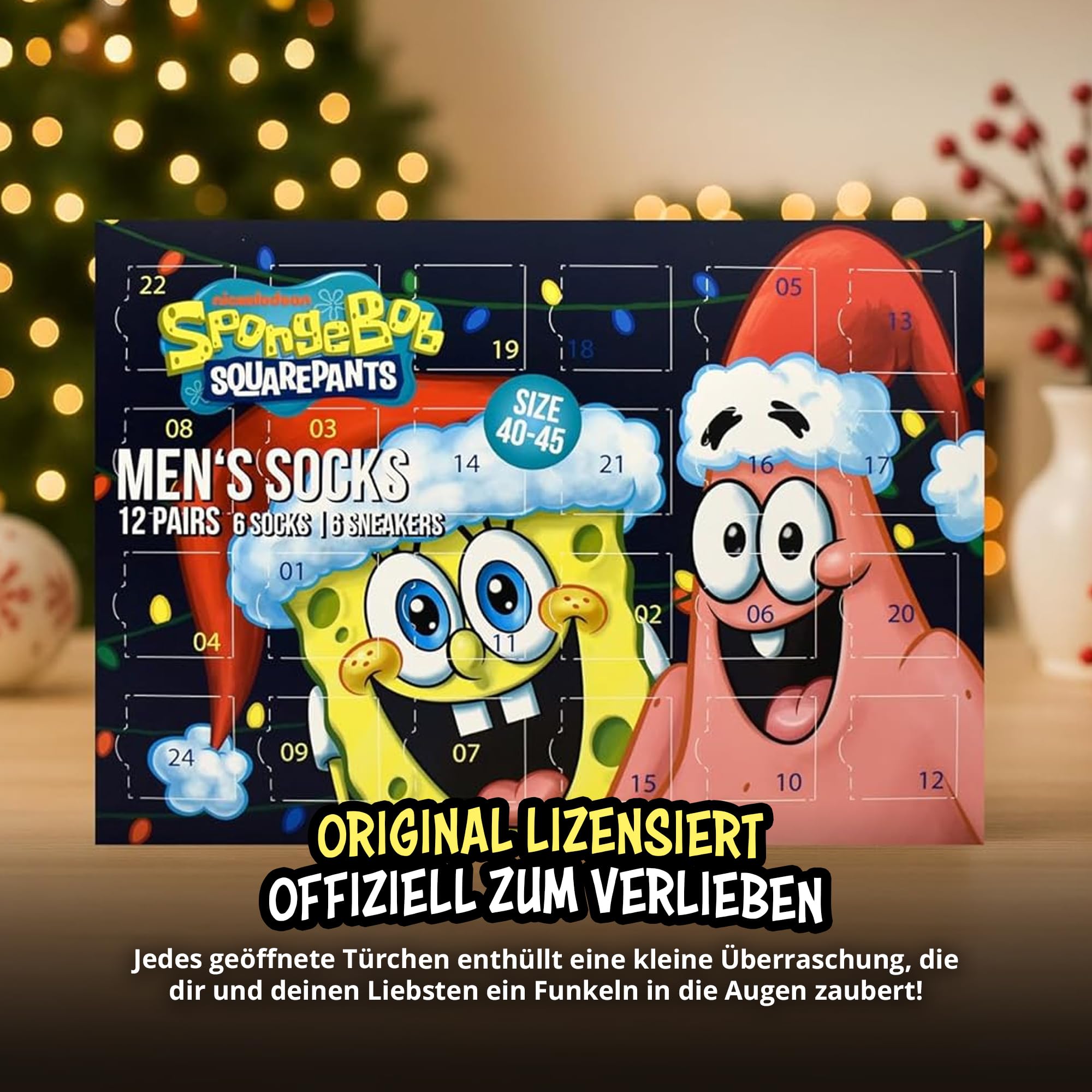 SpongeBob Adventskalender - 12 Paar Herrensocken Größe 40-45