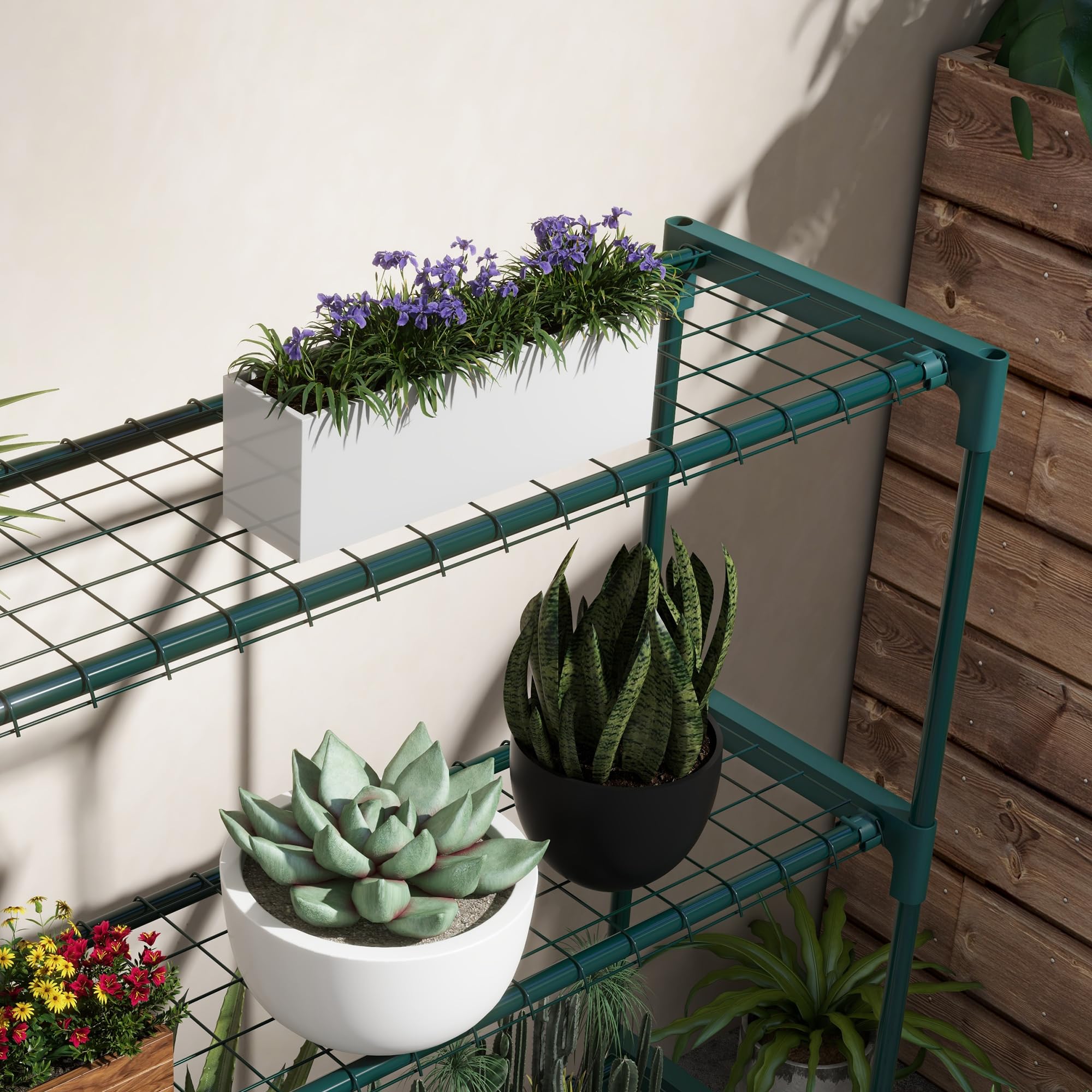 Outsunny Estantería para Plantas de 4 Niveles Soporte para Macetas de Acero para Jardín Terraza Patio 89x28x107 cm Verde Oscuro