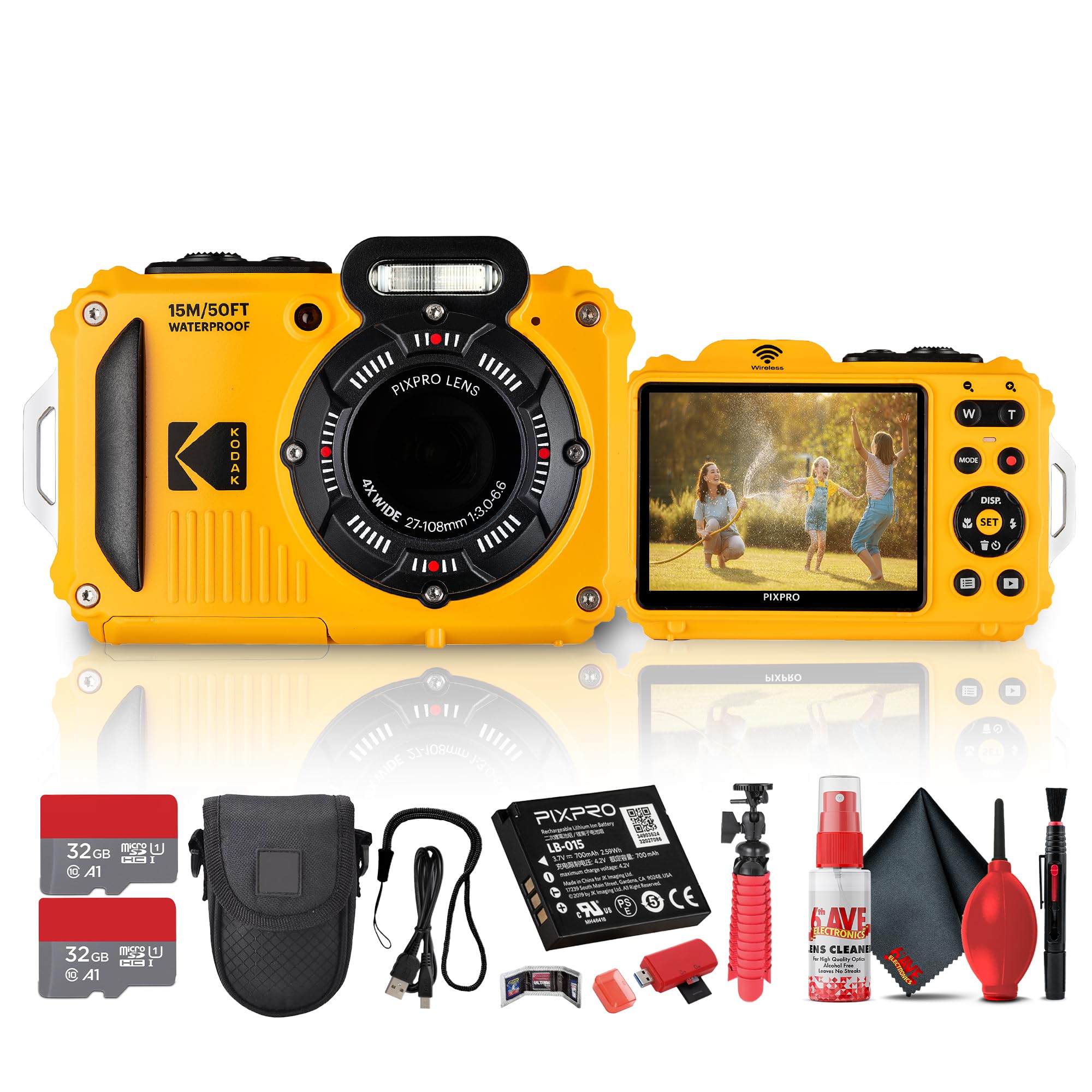 Kodak PIXPRO WPZ2 Digital Camera (Yellow) |Waterproof, Shockproof & Dustproof Camera with 16MP Sensor, 1080p Video & 4X Optical Zoom |Travel & Outdoor use + 2X 32GB Card + Vlogger Tripod + Bag + More-image-27