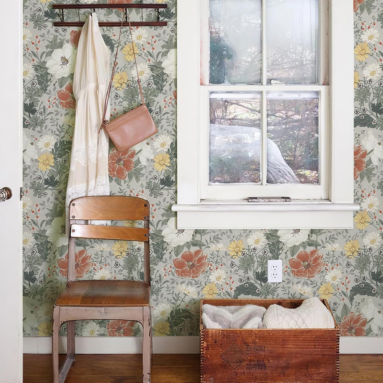 Simon&Siff Vintage Wallpaper Peel and Stick Modern Floral Wall Paper Farmhouse Botanical Contact Paper Removable Renter Friendly Wallpaper for Cabinets Countertop Wall 400" x 17.3"