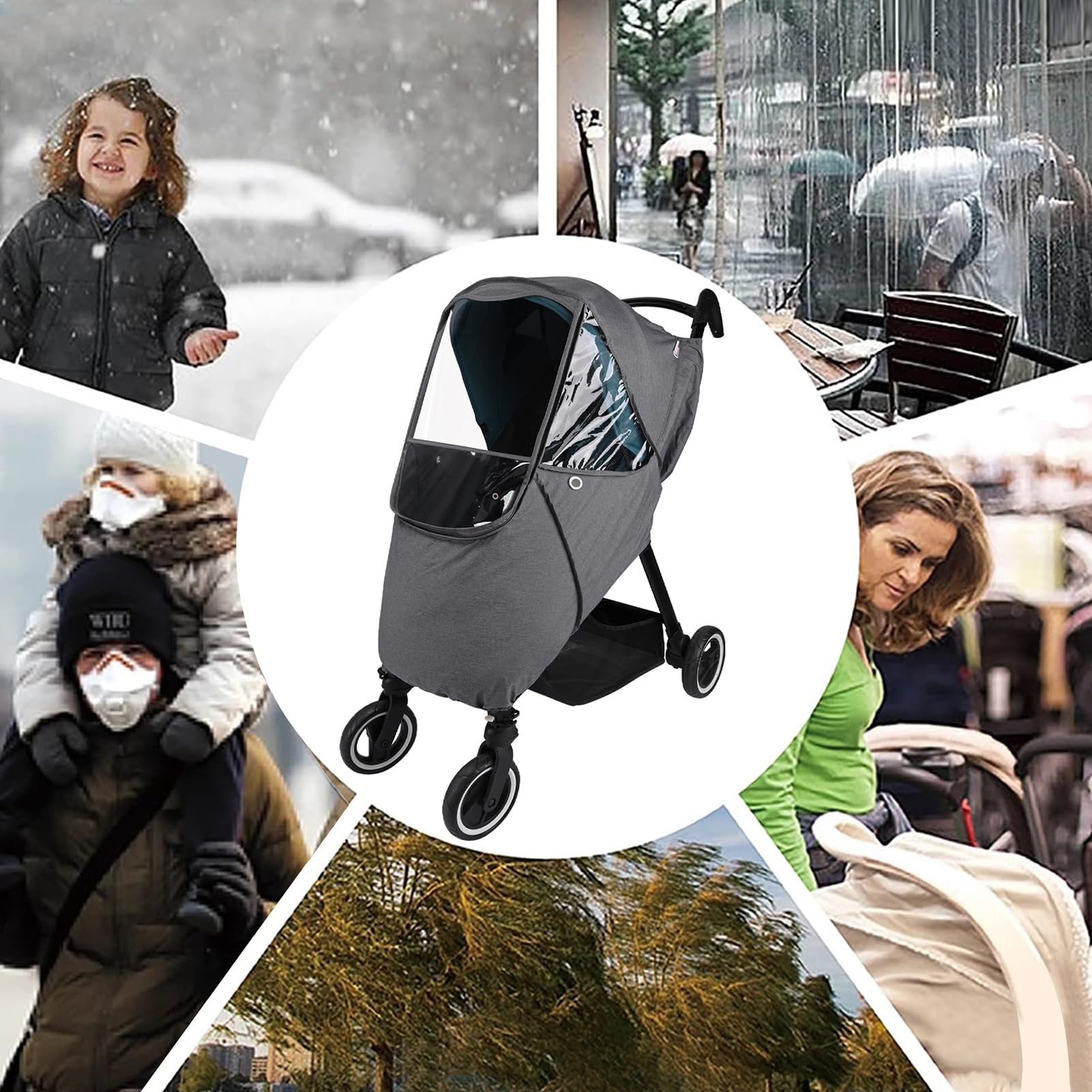Bebamour Kinderwagen Regenschutz Universal Kinderwagen Zubehör, wasserdicht, winddicht Schutz, schützen vor Staub Schnee, Baby Travel Wetterschutz(Grey transparent type)