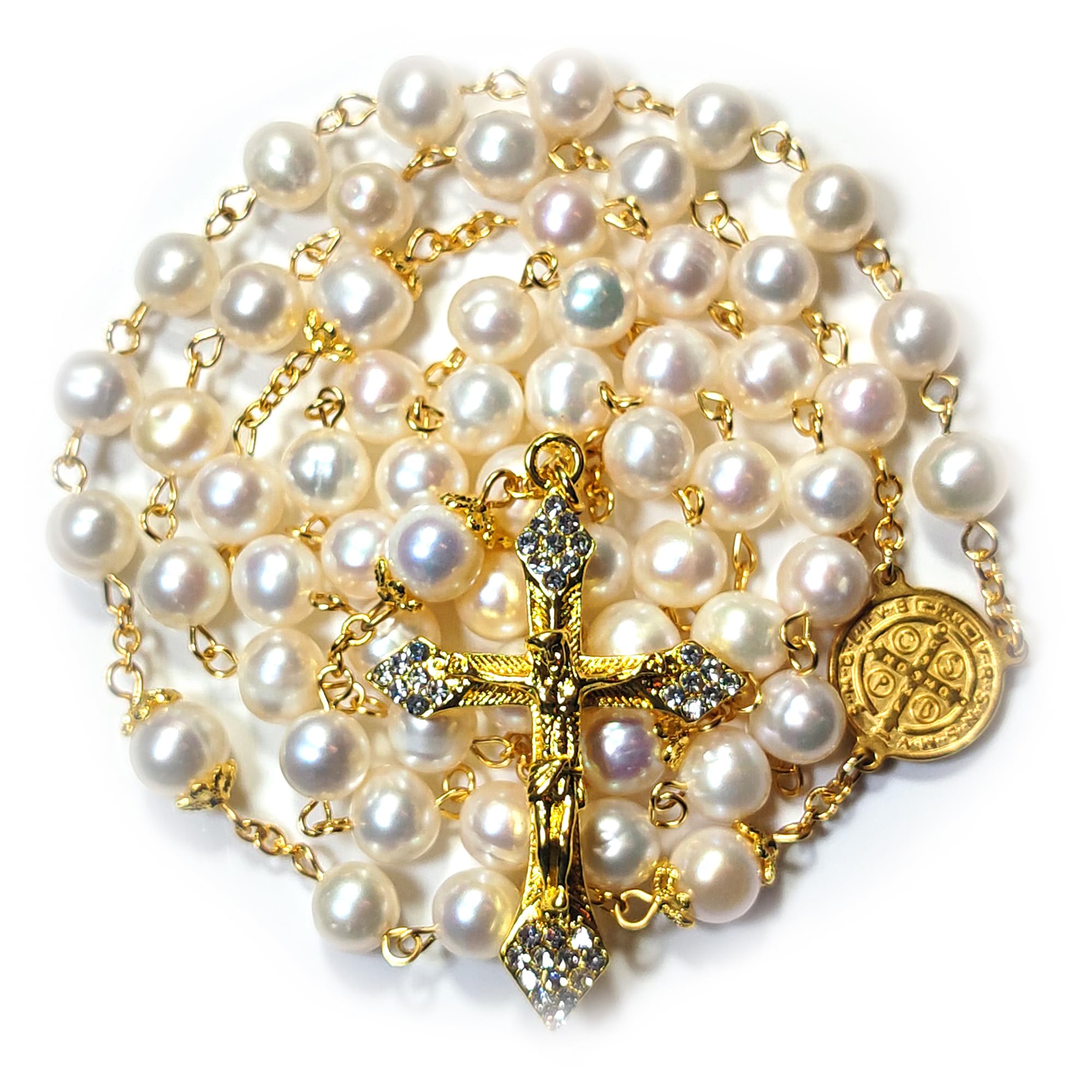 Rosary Beads Chaplet White Natural Pearl Rosery Cross Catholic gifts
