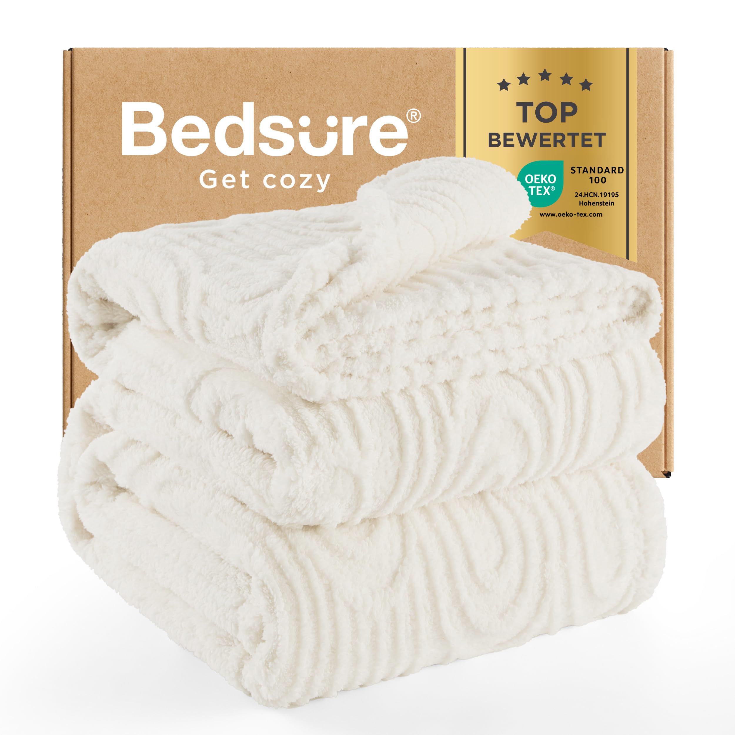 BEDSURE Kuscheldecke Flauschig Decke Fleecedecke – Weiche Warme Grobe Korddecke Gemütlicher Sofadecke XXL, Kuscheldecke Große, Kokosnuss-Milch, 240 x 220 cm