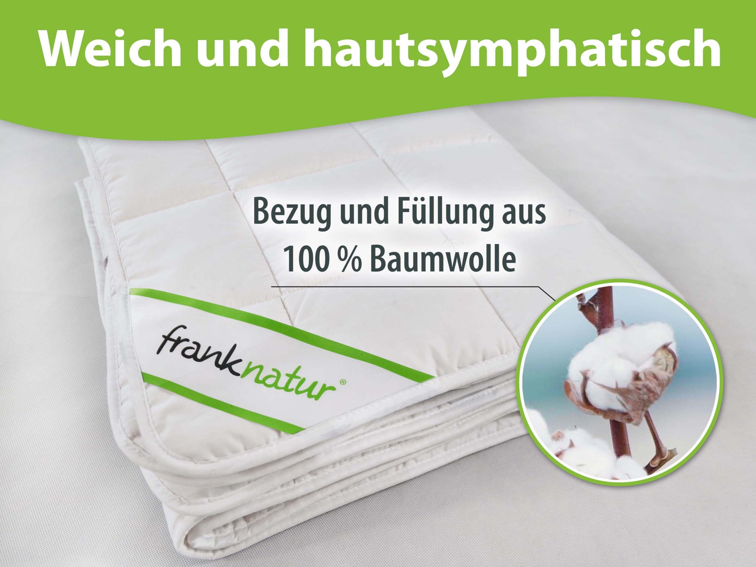 franknatur Unterbett 180x200 Baumwolle Matratzenauflage atmungsaktive Bettauflage waschbar