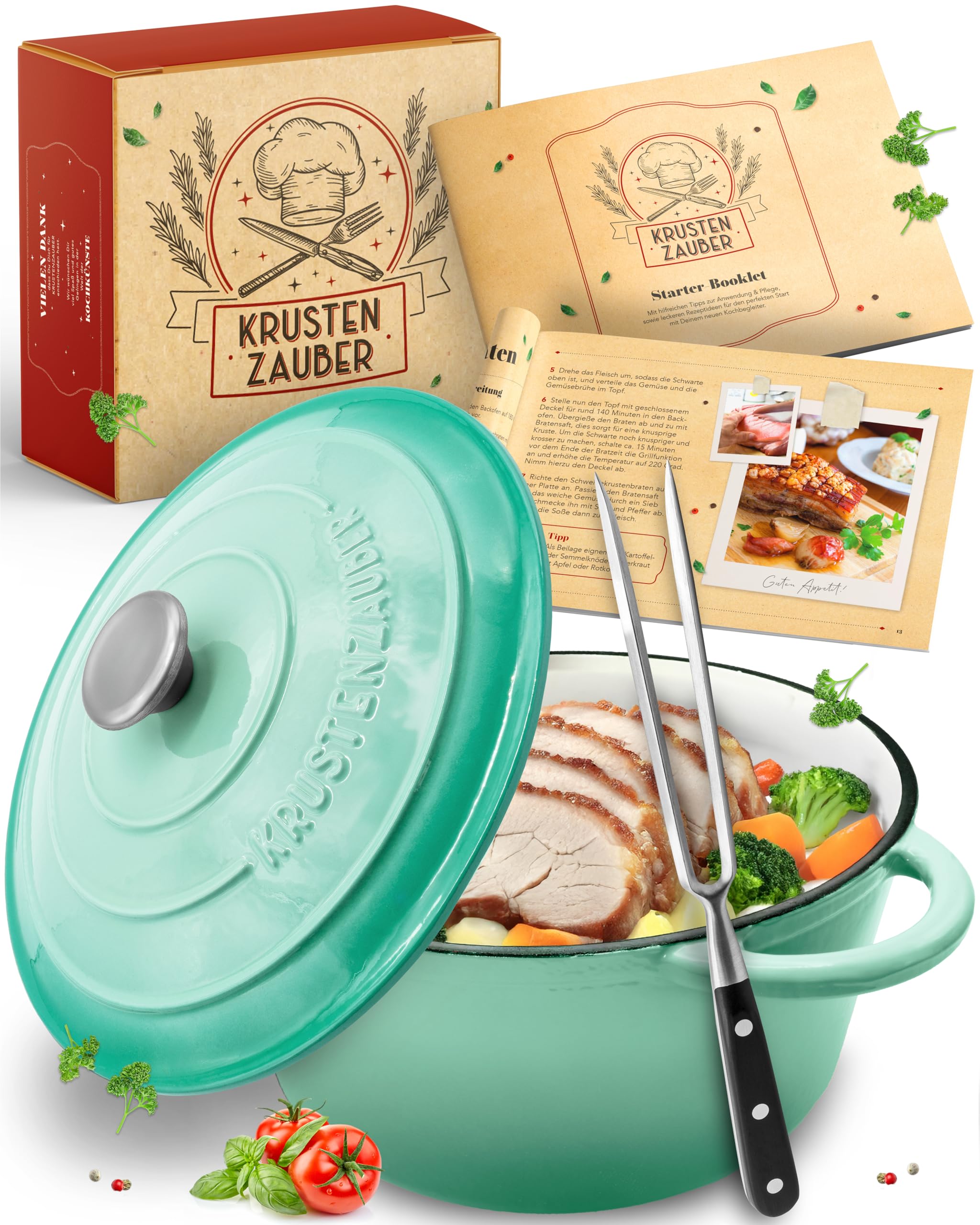 Pot en fonte Krustenzauber [incl. Fourchette à viande] - Cocotte de haute qualité de