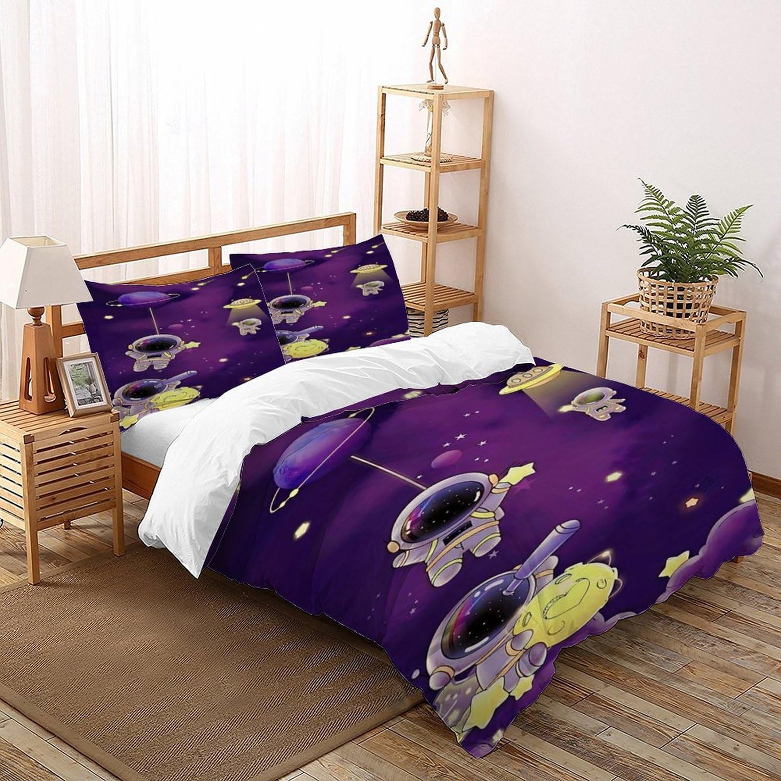 Astronaut Universe Bedding Set Theme Bedspread Starry Sky Theme Duvet Cover Set Microfiber Quilt Cover Universal for All Seasons with Pillowcase Super King（260x220cm）