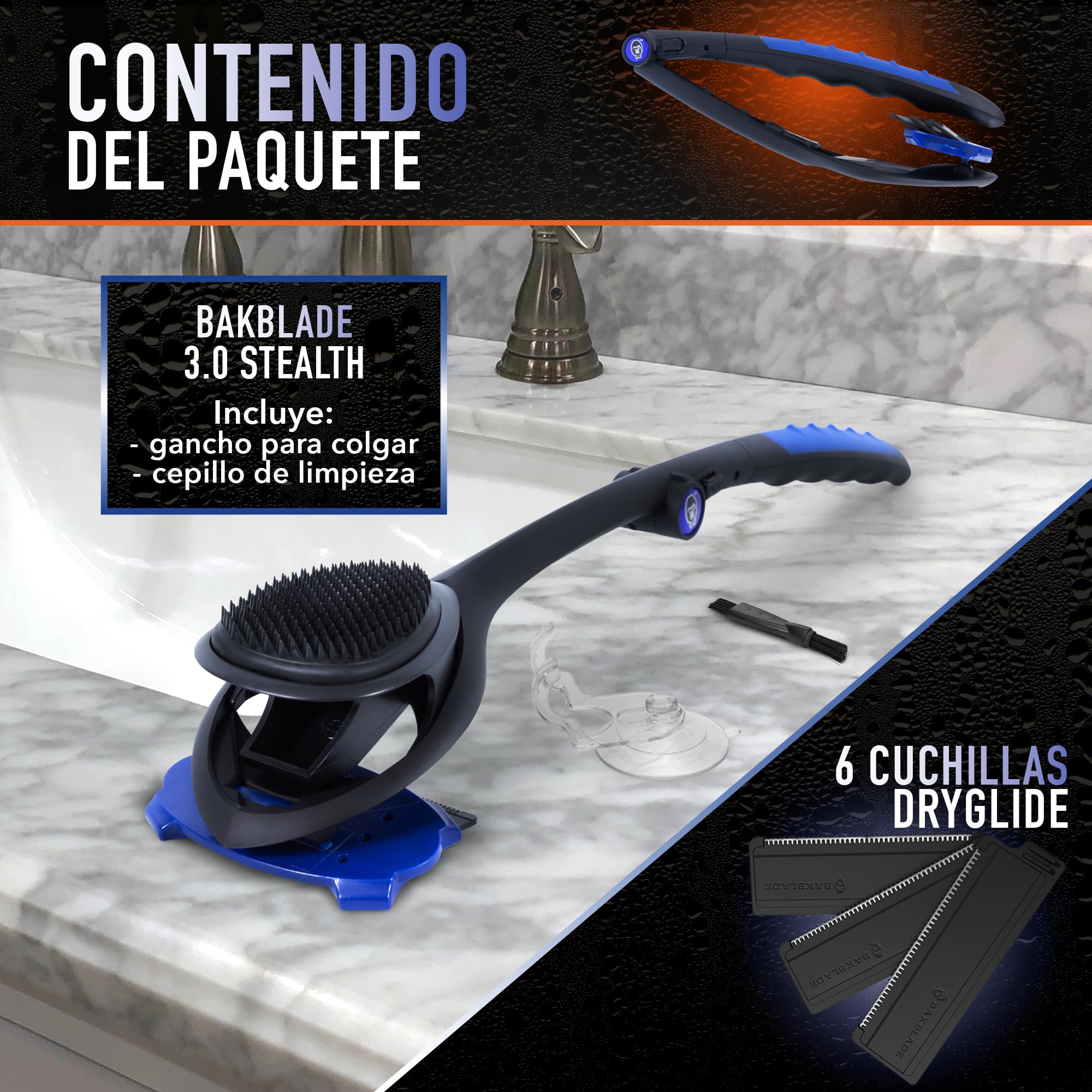 BakBlade Afeitadora de Espalda Masculina, Mango Extralargo de 58,4 cm para un Afeitado Apurado e Indoloro | La Rasuradora Espalda para Hombre Definitiva con + 3 Cuchillas Desechables de Recambio