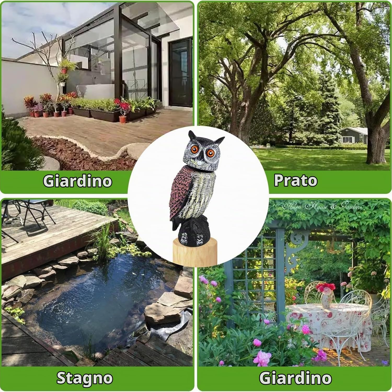 SkyFace Gufo Scaccia Piccioni Energia Solare, Gufo Finto per Spaventapasseri con Testa Girevole e Sonoro, Gufi Anti Uccelli, Statua Gufi per Giardino Esterno Balcone Tetto
