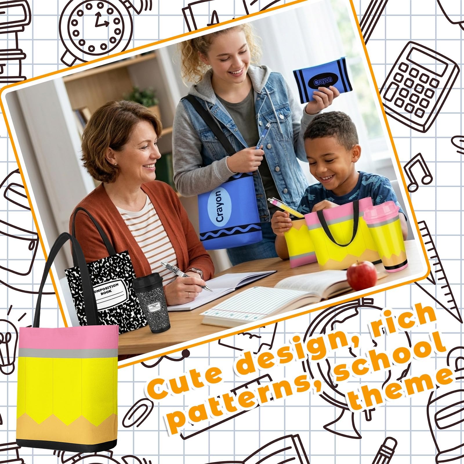 48 sacchetti di apprezzamento per insegnanti, 4 stili a tema scolastico, penne a sfera, penne a sfera, regalo di ringraziamento per insegnanti, scuola, scuola, forniture per feste (48)