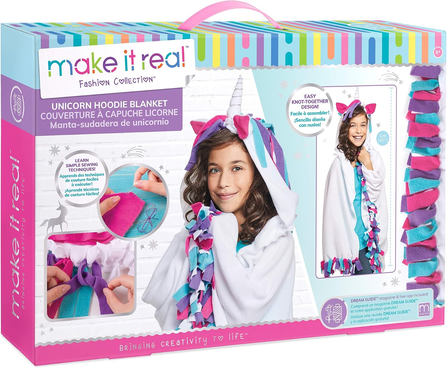 Make It Real - Unicorn Hoodie Blanket. Wearable Unicorn Hooded Blanket Arts and Crafts Kit for Girls. DIY Kit Guides Tweens to Create Their Own Unicorn Hoodie Fleece Knotted Blanket