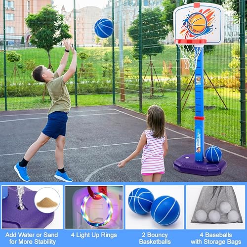 Vista 19 de Meland Aro de baloncesto para niños, altura ajustable de 2.9 a 6.2 pies para niños, juguetes para interiores y exteriores, patio trasero