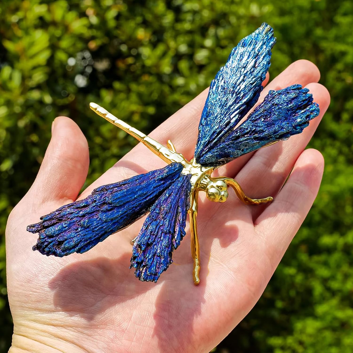 RJINGSHI Dragonfly Statue Natural Electroplated Blue Tourmaline Dragonfly Decor Collection Natural Home Decor Healing Crystals Dragonfly Gift for Women 4.33