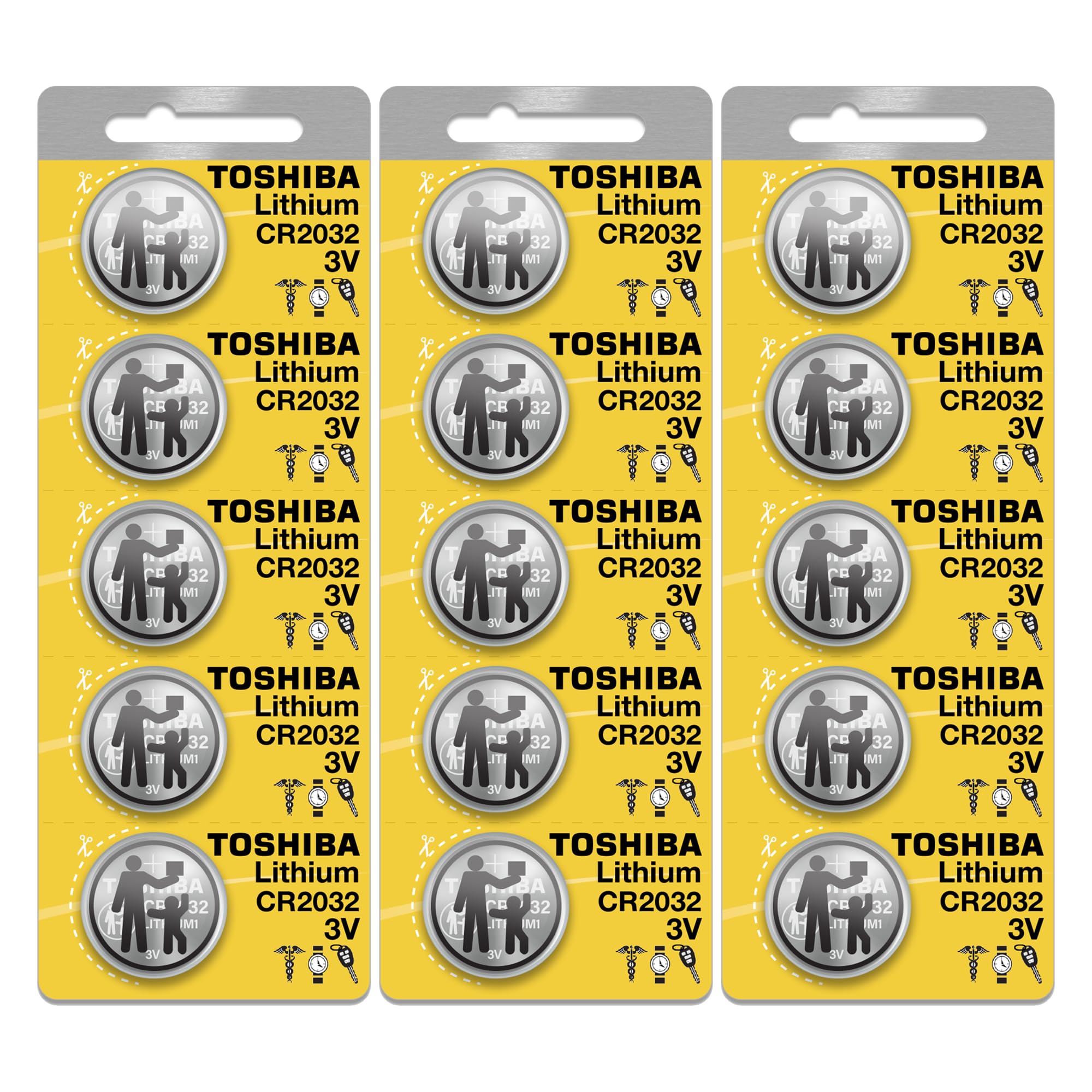 Toshiba CR2032 Battery 3V Lithium Coin Cell (15 Batteries)