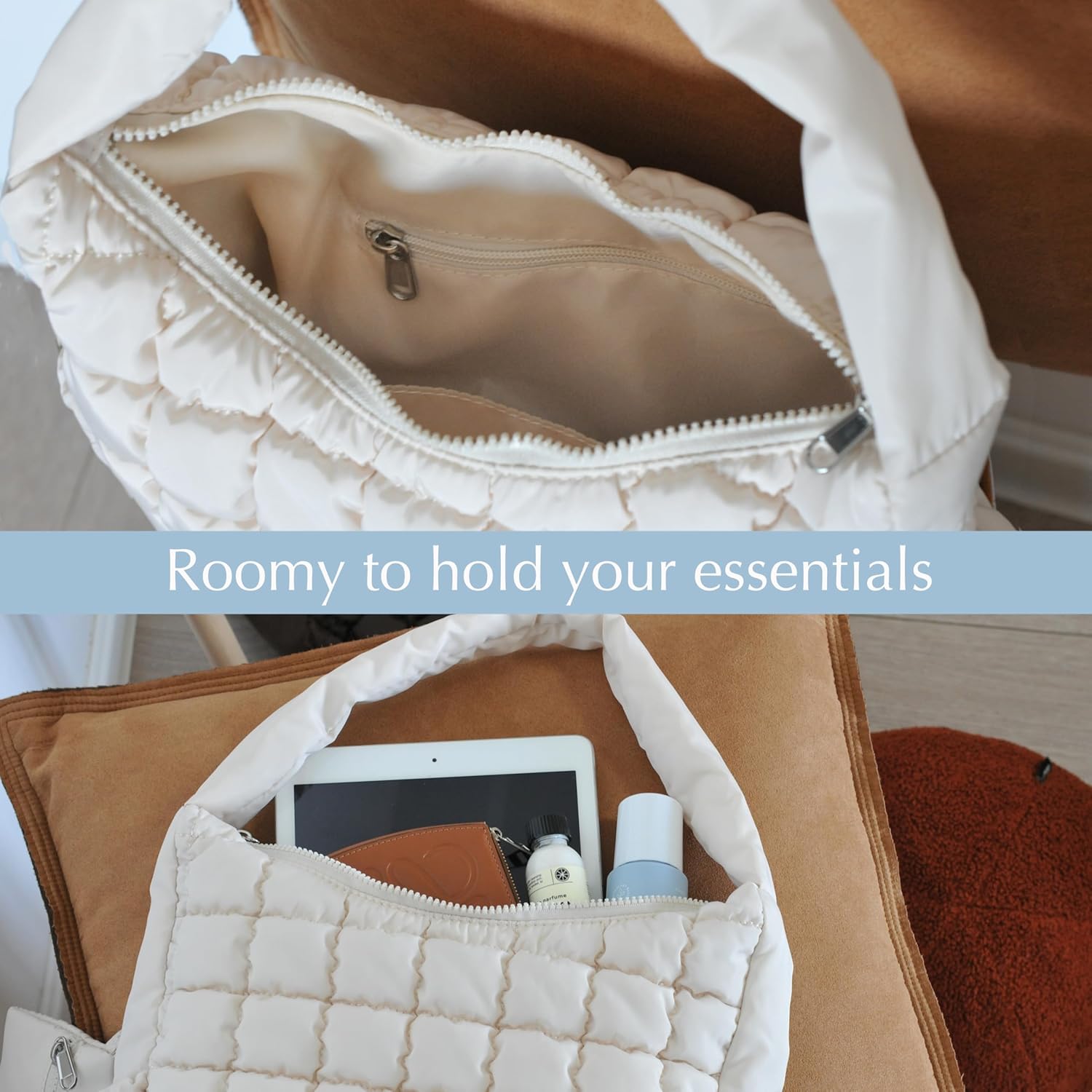 Puffer Quilted Shoulder Bag for Women Hobo Handbag Lightweight Purse - Image 4