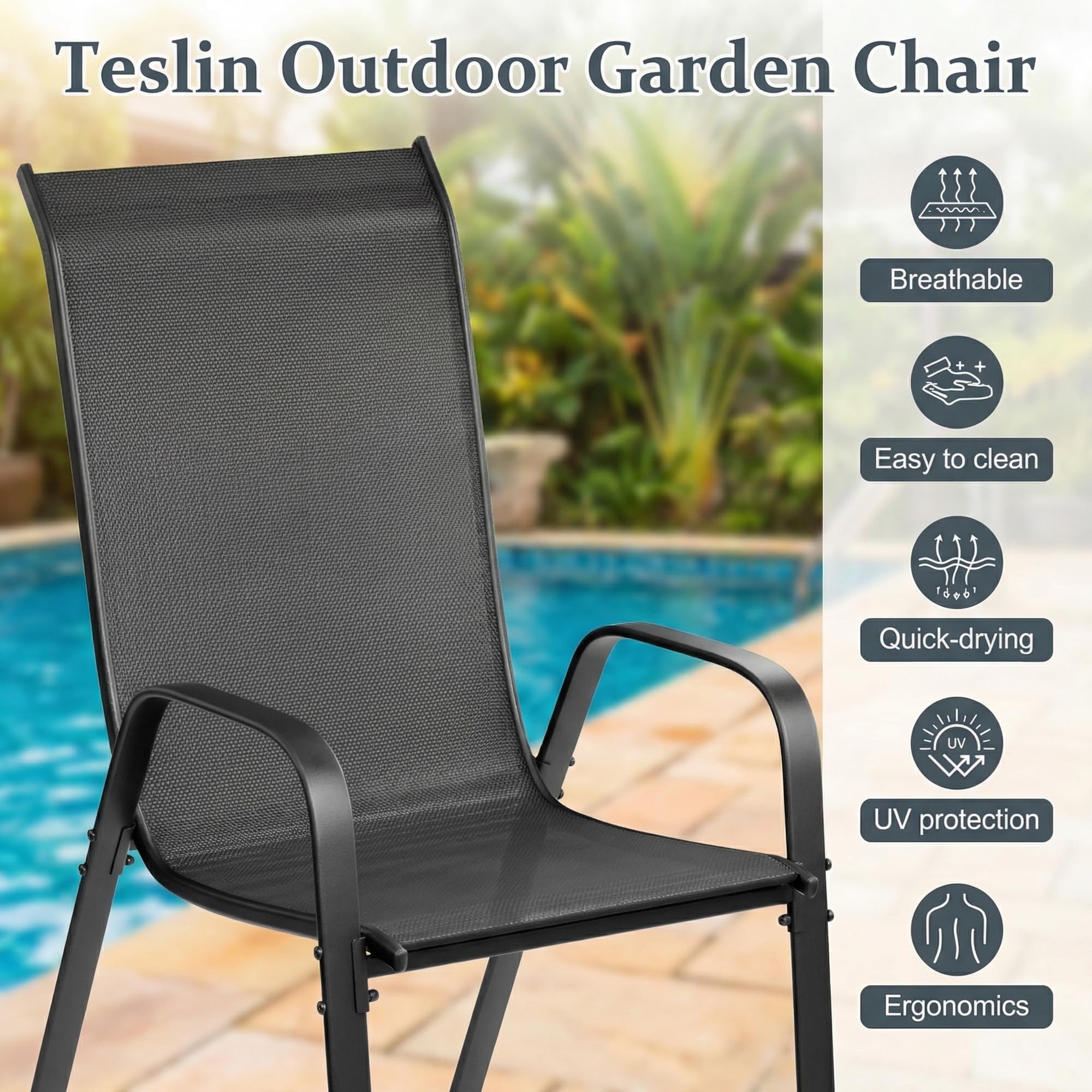 LIFERUN Gartenmöbel Set, 5-teilig, mit 4 Stapelbar Sesseln und 1 WPC Quadratischer Tisch, Balkonmöbel, Terrassenmöbel für alle Jahreszeiten, Terrasse, Garten und Außenbereich