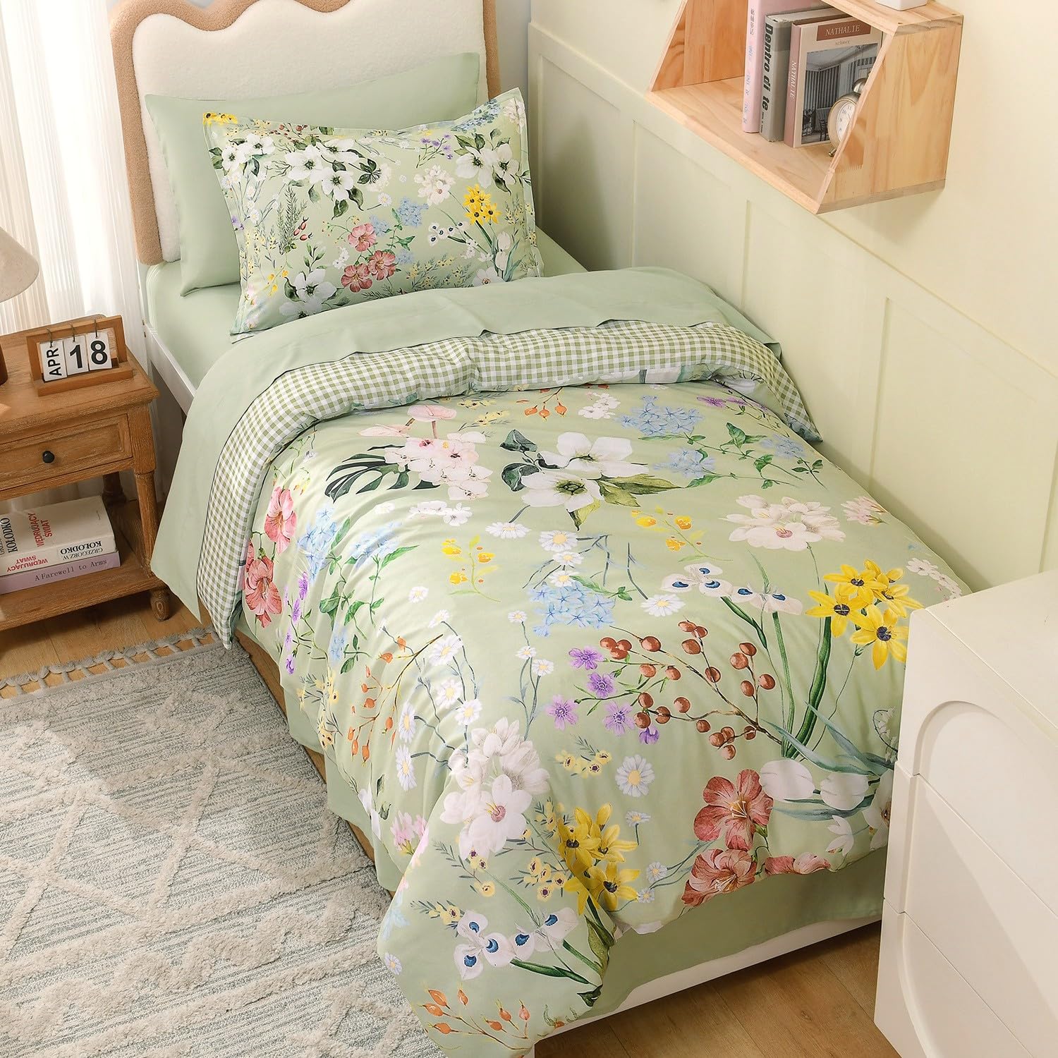 Andency Floral Gingham Comforter Set - Sage -11