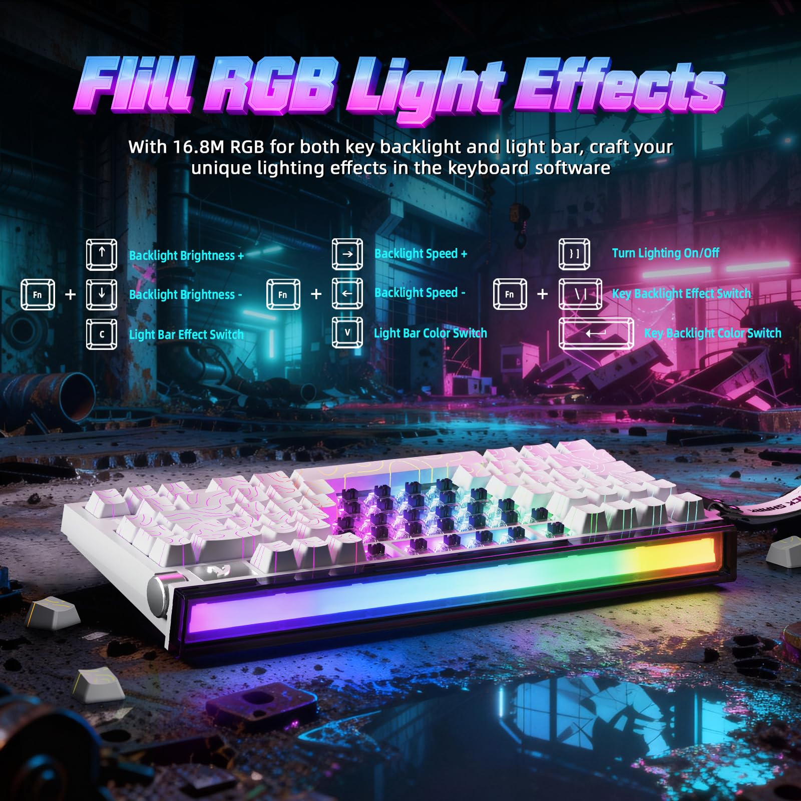 ATTACK SHARK R85 HE – Przewodowa klawiatura gamingowa 75% z kablem C01ULTRA LED, magnetycznymi przełącznikami, oprogramowaniem Multifunctional, RGB, pokrętłem, 8000 Hz (Biały kontur)