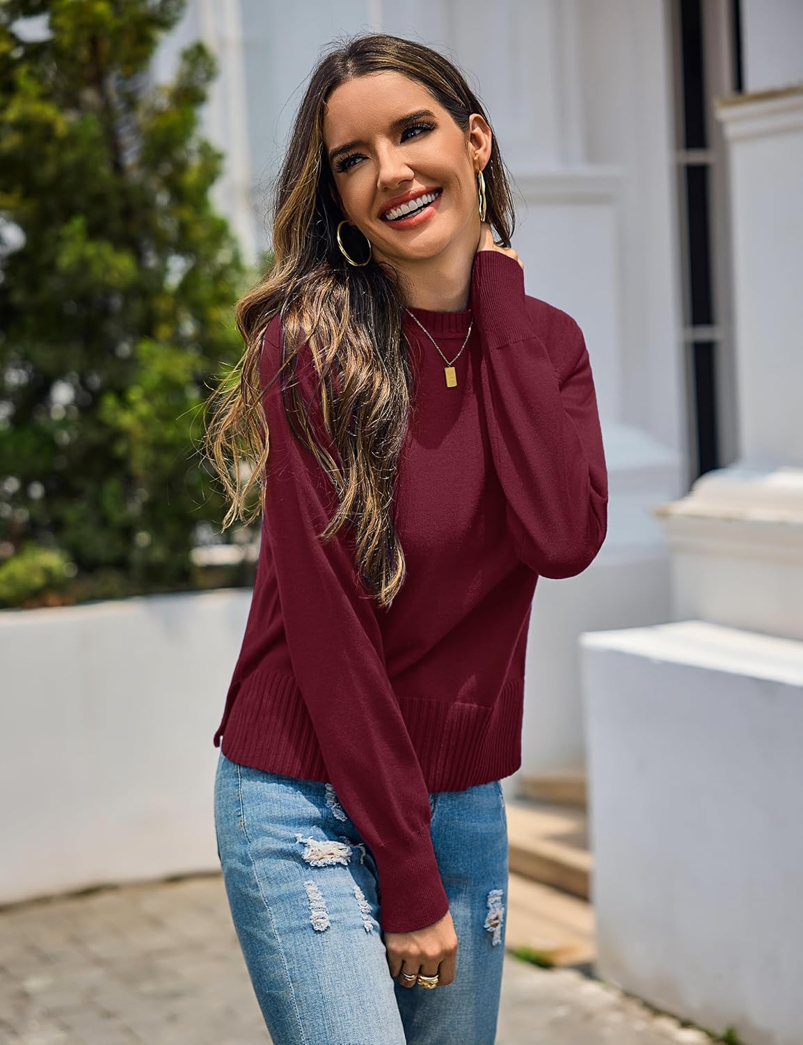 Totatuit Women Cute Cropped Sweater Mock Neck Long Sleeve Lightweight Knit Loose Pullover Sweaters 2025 Fall Trendy Outfits - Image 6