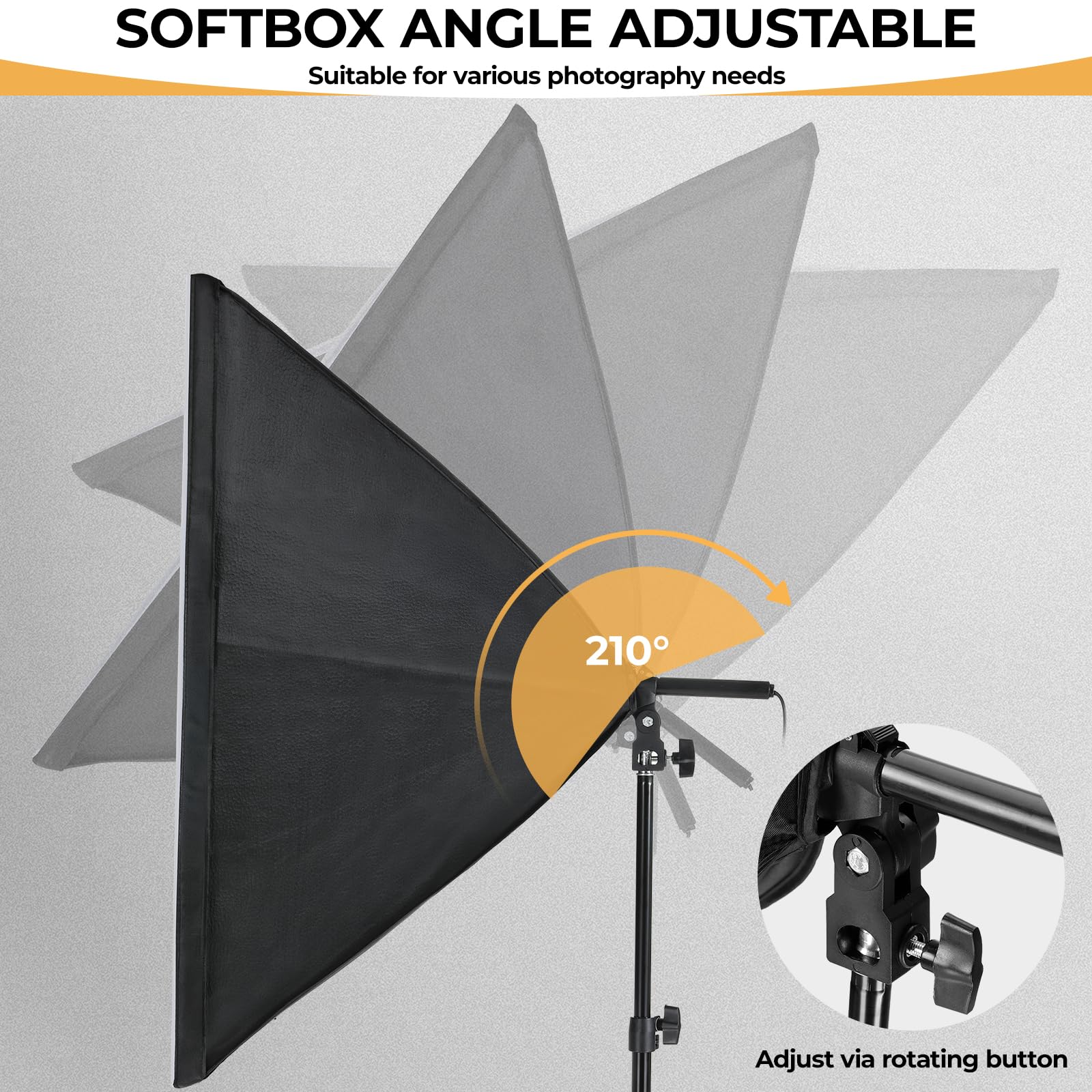 Softbox LED Set, Foco Fotografía 2 x 50 x 70cm con 135W Bombillas LED 5500 K, Kit de Iluminación, Soportes de luz Ajustables, para Youtube, TikTok, Retratos de Estudio, Fotografía