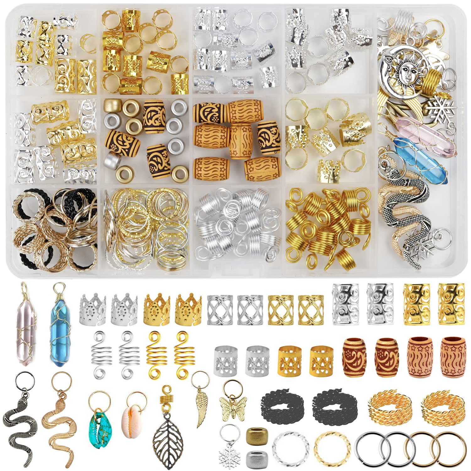 80 Perline E Anelli Per Trecce E Dreadlocks – Accessori Capelli Fai Da Te In Due Misure, Con Custodia Organizer
