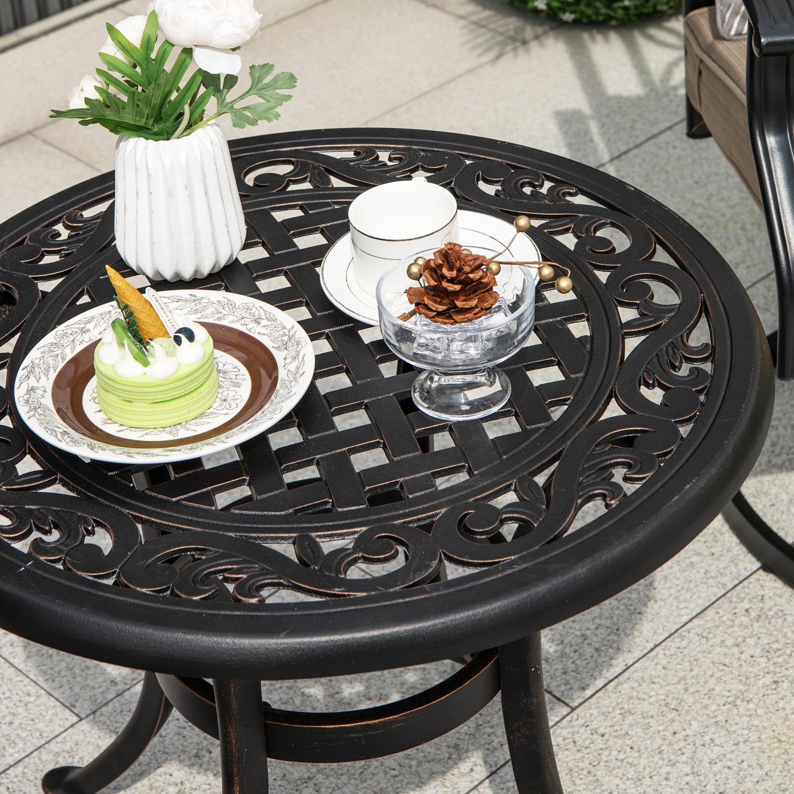 Tuintafel Met Parasolgat En Onderste Plank Ronde Balkontafel Van Gegoten Aluminium Weerbestendige Terrastafel Voor Tuin Balkon Terras