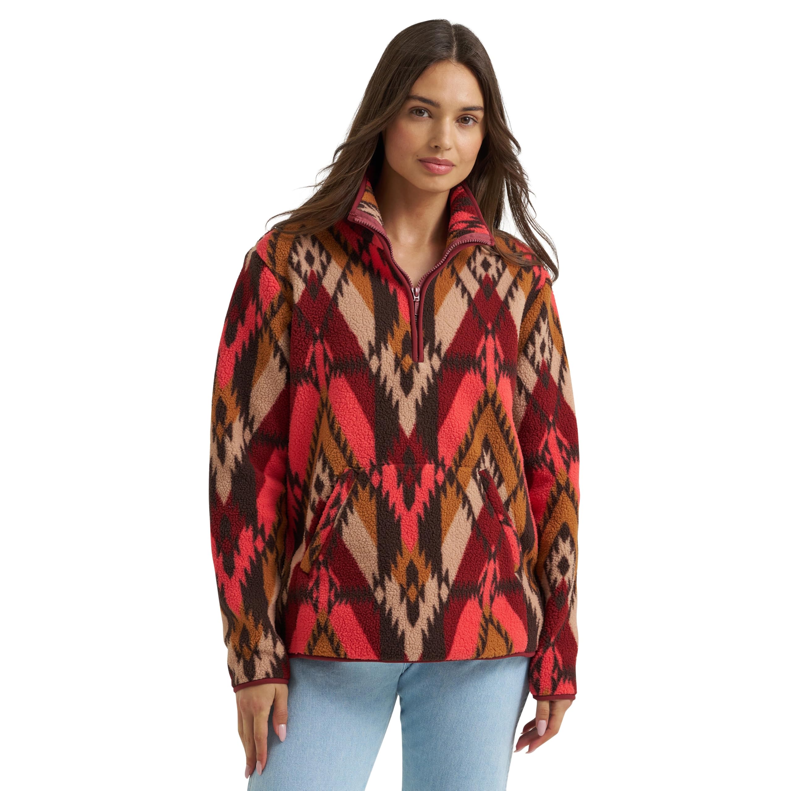 Wrangler Burgundy Flame Retro Quarter-Zip Sherpa Womens Pullover 112371633