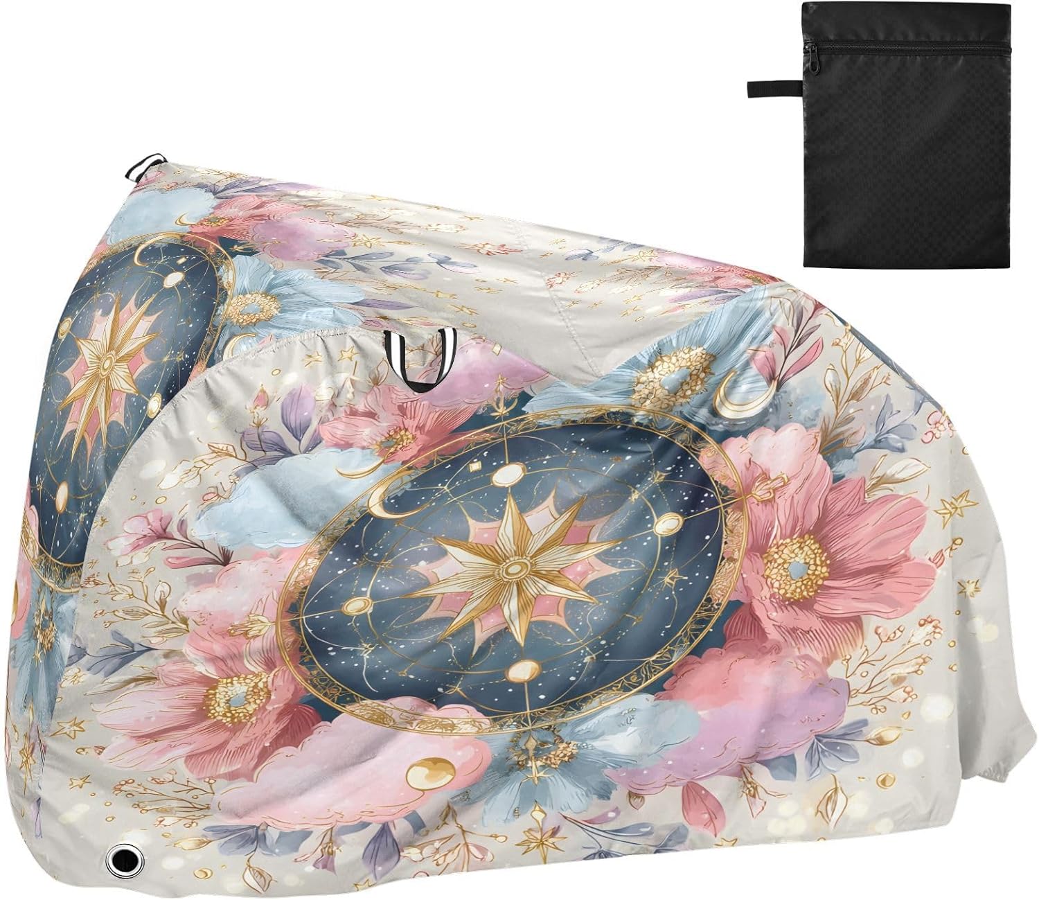 ALAZA Compass Moon Star Flowers Bike Cover Waterproof Outdoor Ebike Bicycle Covers Tarp Protection for 1/2 Bikes, Sun UV Dust Wind Proof