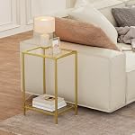 HOMSHO Ensemble de tables latérales 2, Tables de fin avec verre trempé, 2-Tier Tables de chevet avec étagères de rangement, Table à café avec style moderne, Table de canapé mince pour le salon, Chambre, 30 x 38 cm, doré