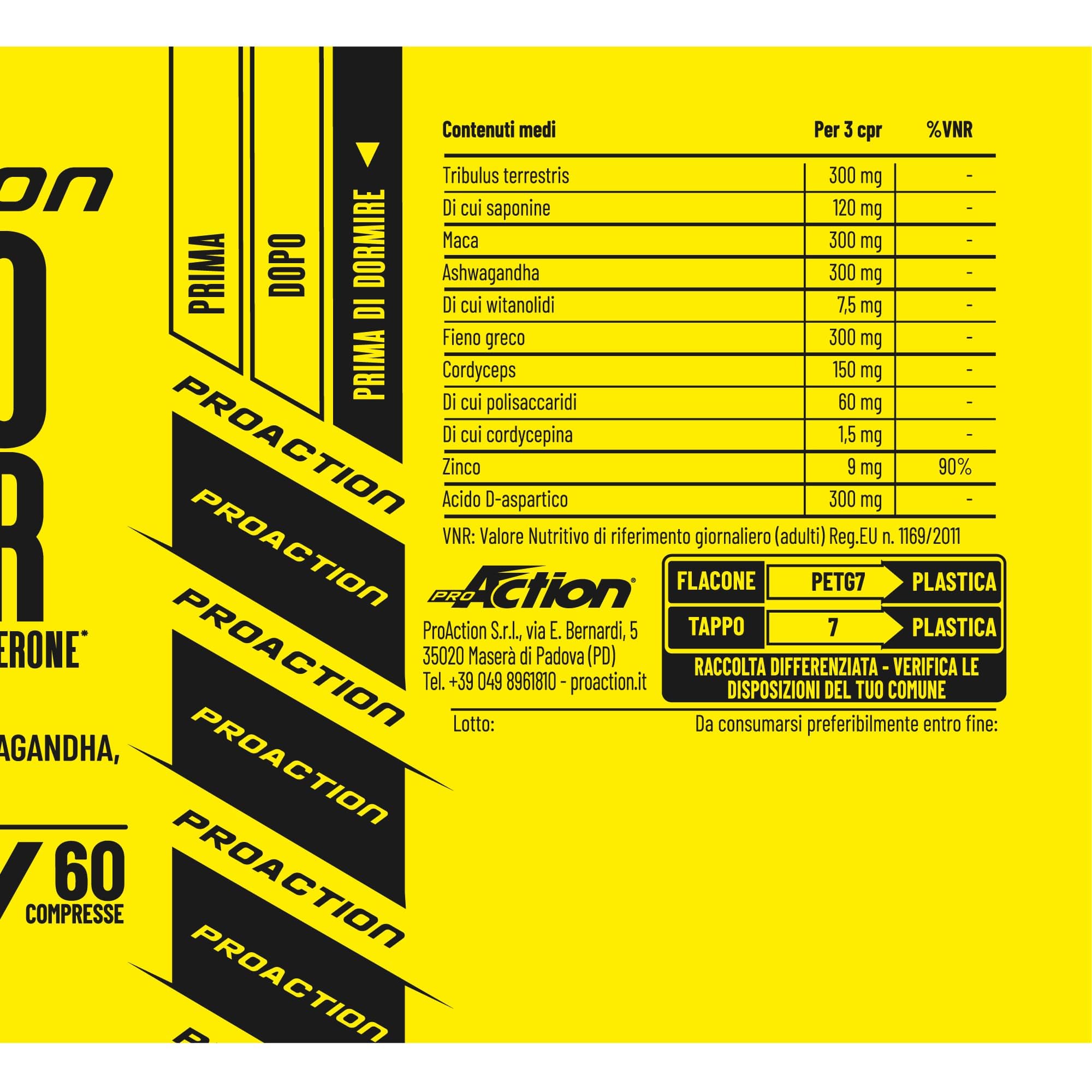 ProAction TESTO POWER | Testosterone Booster con Alto Dosaggio di Tribulus Terrestris, Maca Nera, Fieno Greco, Ashwagandha e Zinco | Integratore Testosterone Uomo per Aumento Massa Muscolare | 60 cpr