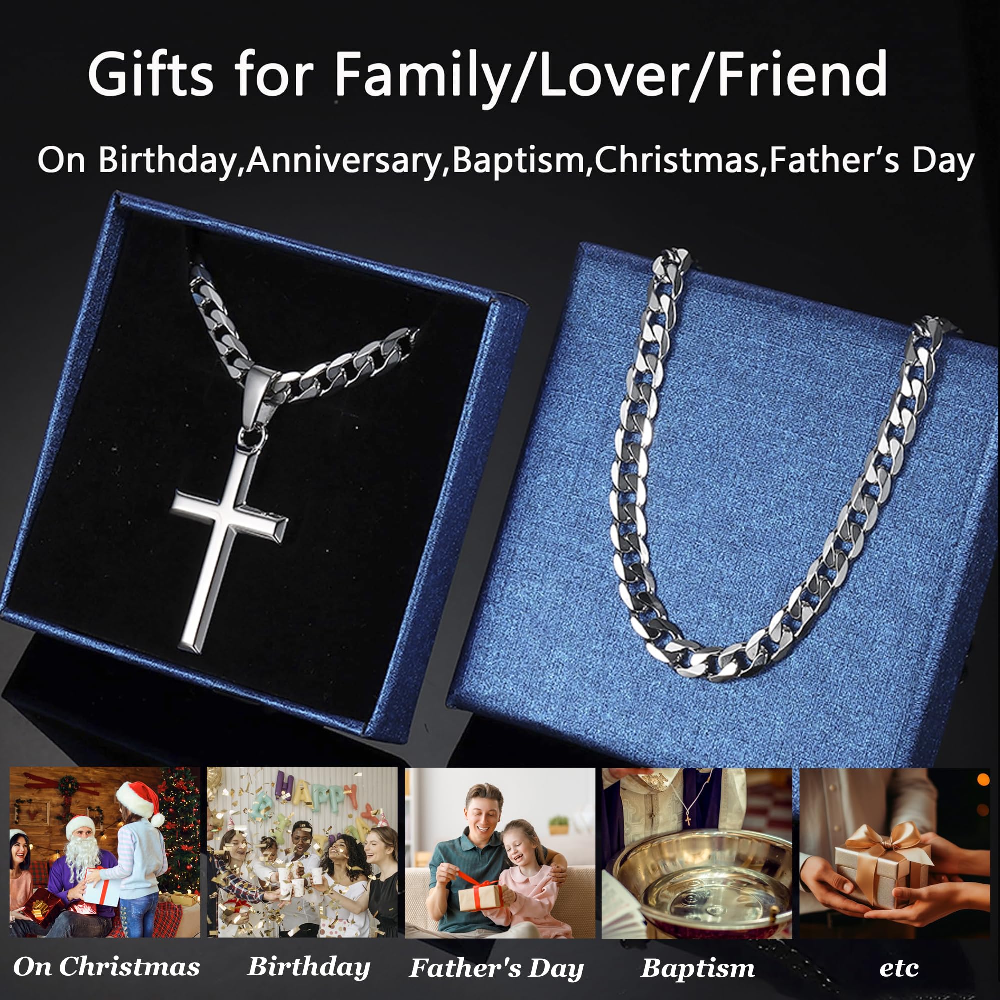 Chriscoco Collier Pendentif Croix en Argent Sterling 925 Pour Homme Femme Avec Chaîne en Acier Inoxydable Figaro Taille Diamant Délicat Collier Avec Pendentif Croix Biseauté Hautement Poli