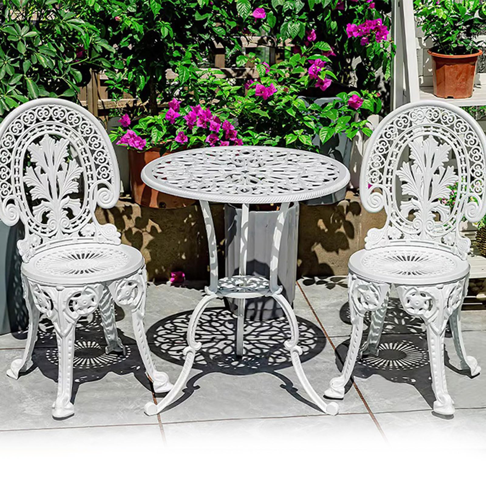 Set da bistrot da esterno in alluminio pressofuso con tavolo e sedie, set da 3 pezzi per giardino o portico anteriore, elegante e durevole